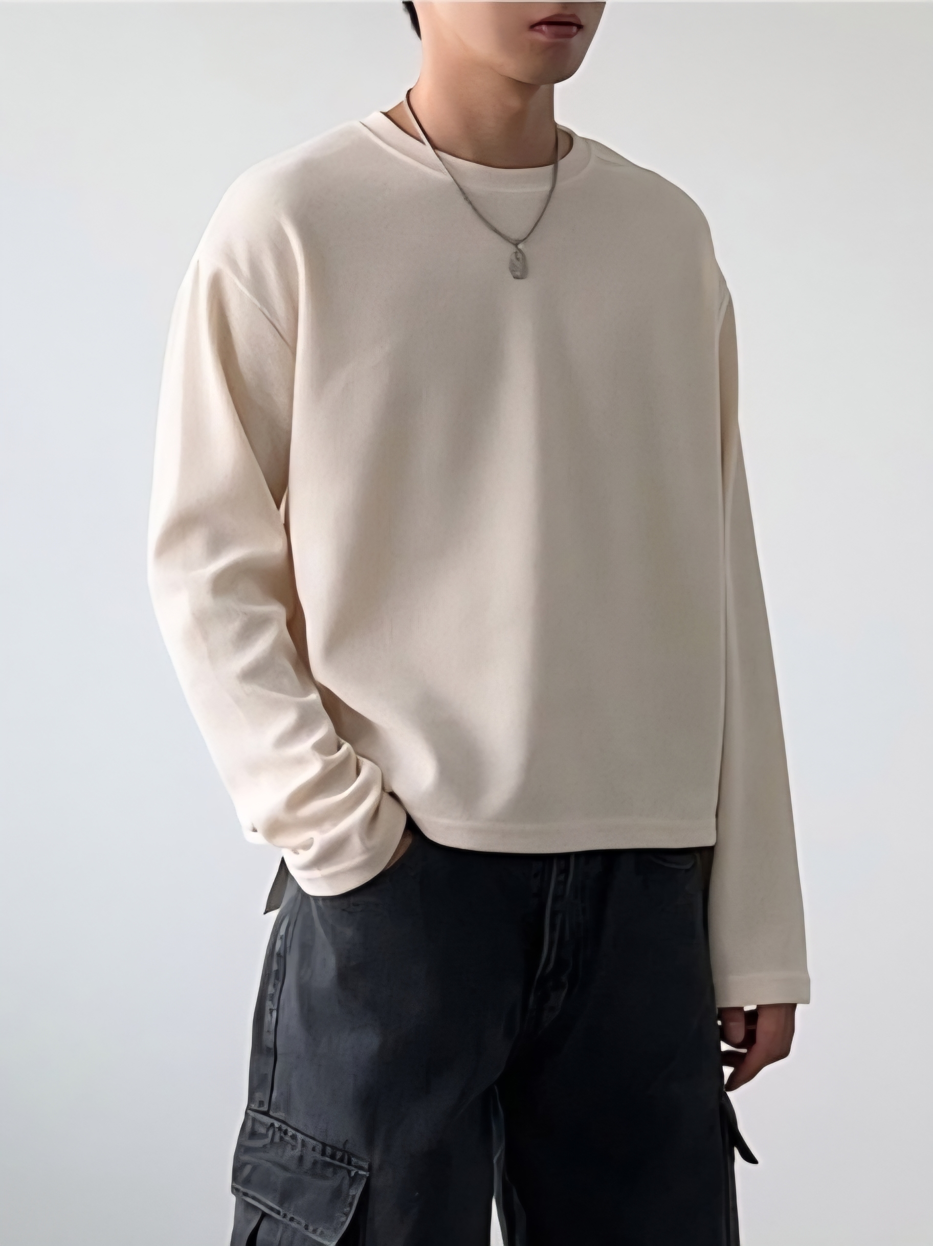 華夫格短款長袖上衣