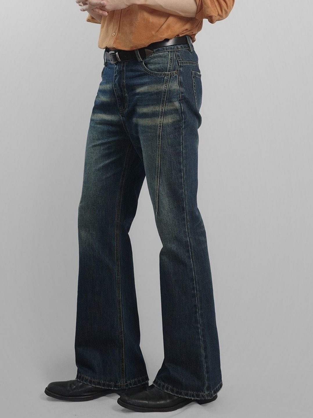 切線貓刷水洗靴型牛仔褲