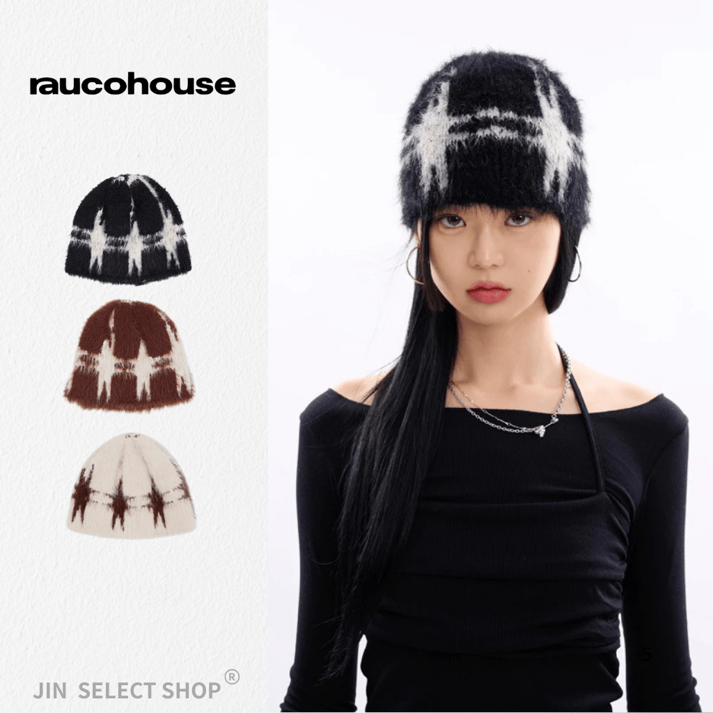 Raucohouse 時尚氛圍 絨毛 日常 短毛帽 閃光 馬海毛