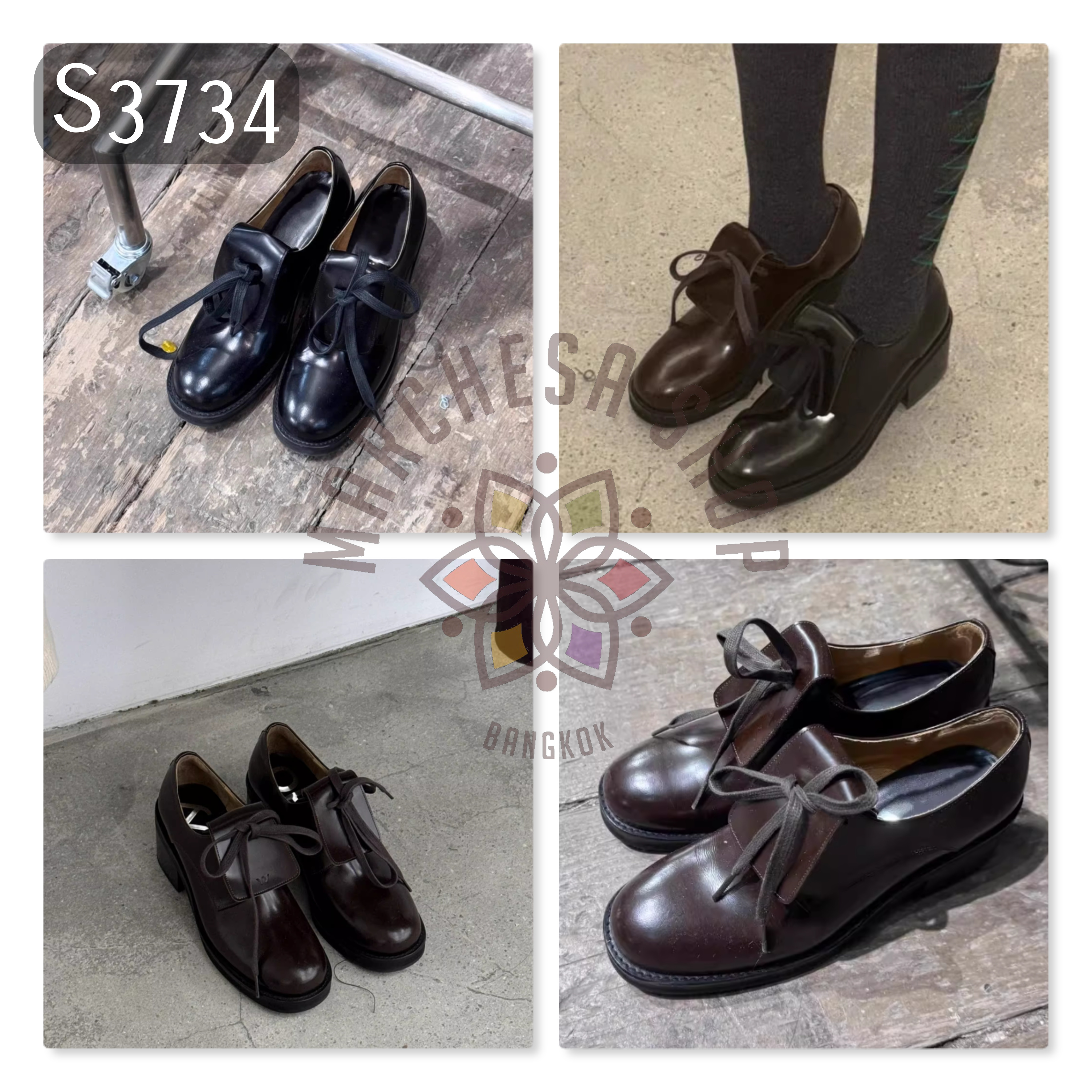 S3734 - 頭層羊皮復古綁帶高踭休閒鞋