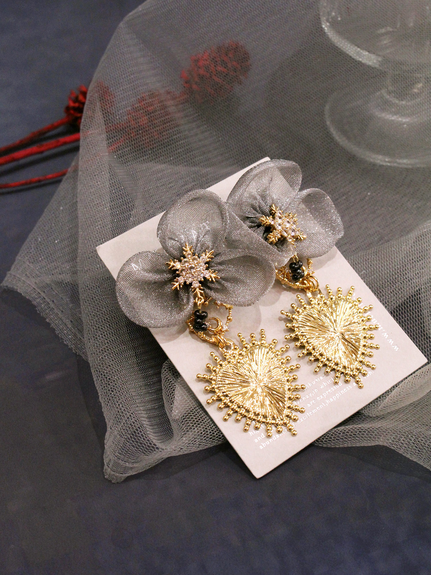 夏娃的心動記號。(2way)MUCHAT手作14KGP雪花愛心紗純銀針耳環