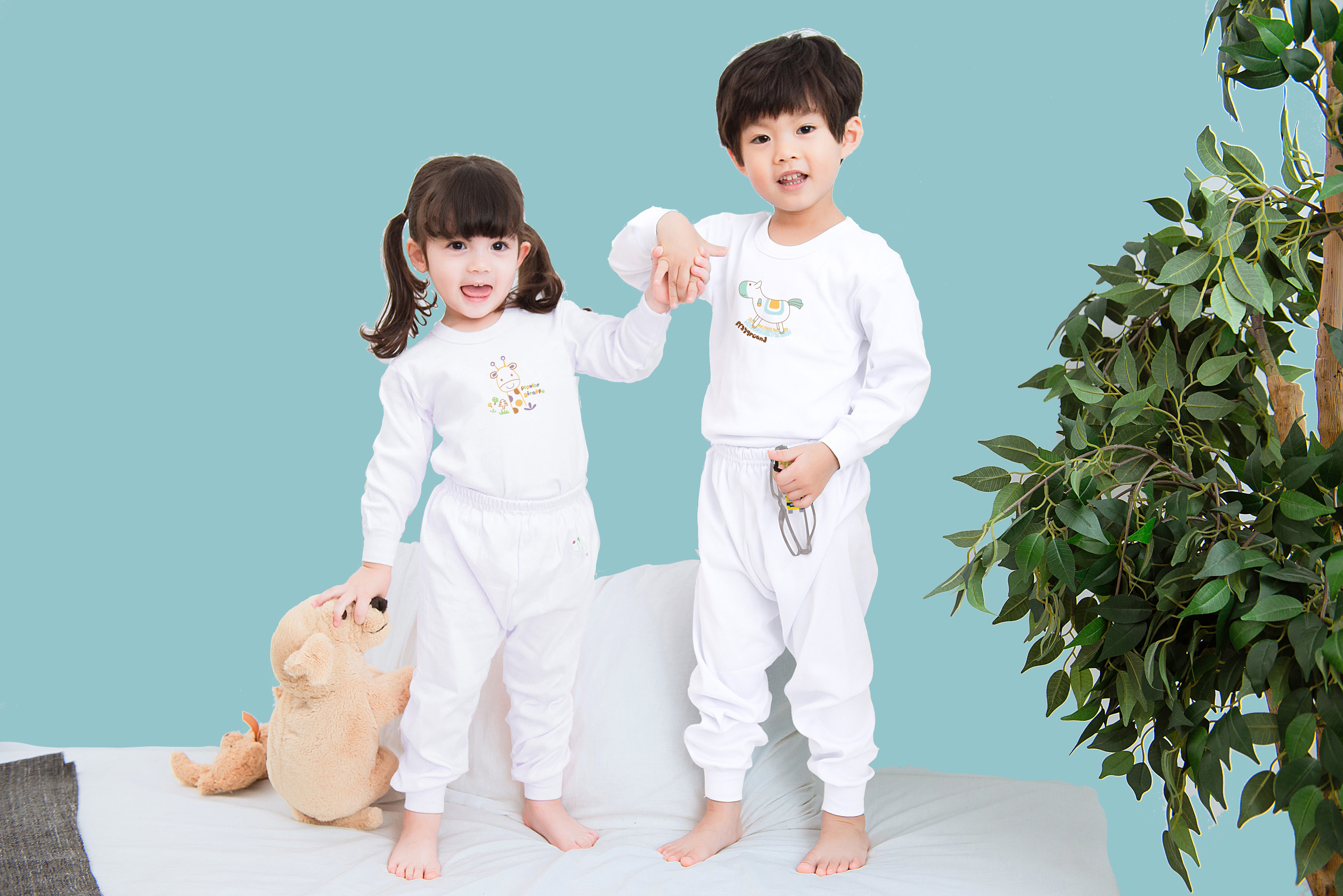 小三福 三福 兒童中厚棉束口棉褲 白色