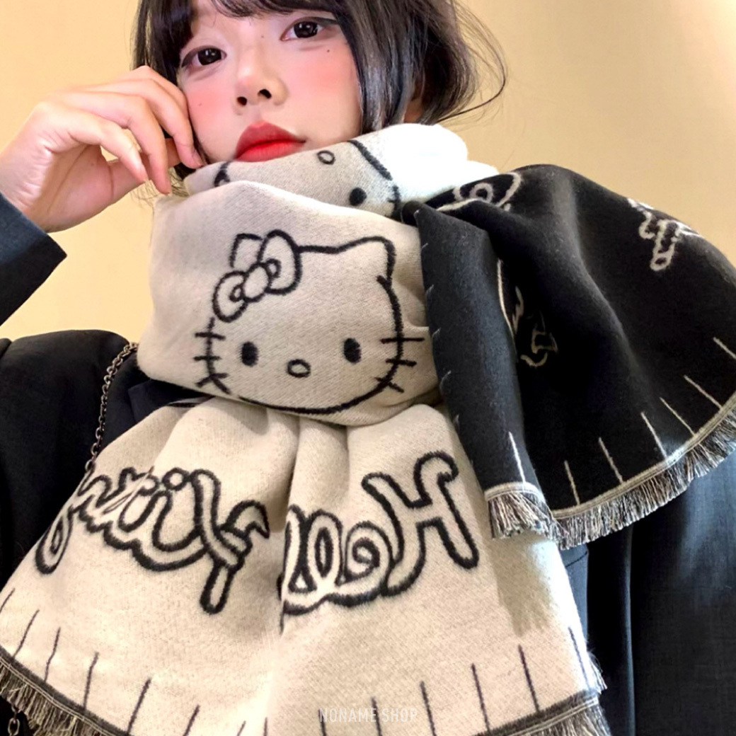 SANRIO 三麗鷗 Hello Kitty 凱蒂貓 雙面 針織 圍巾 兩色