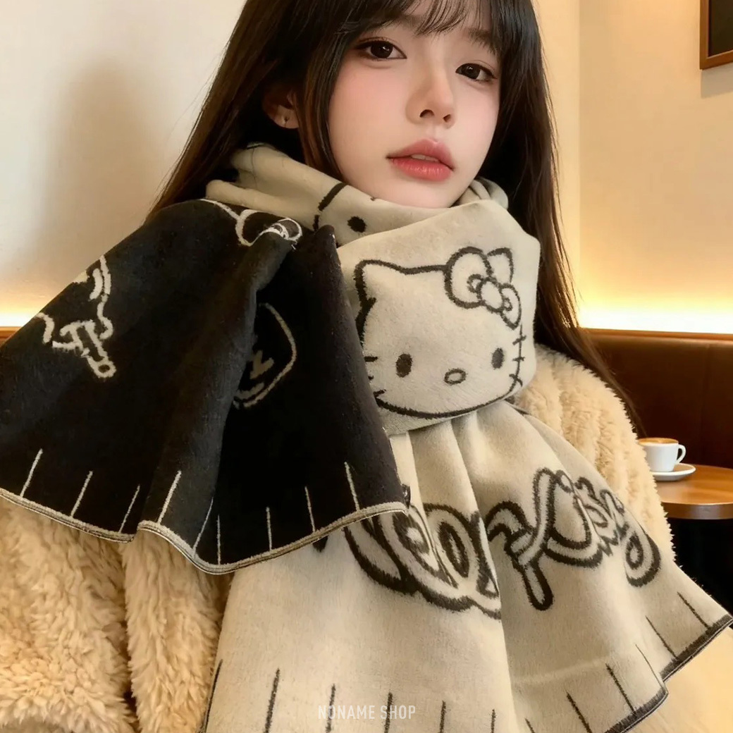 SANRIO 三麗鷗 Hello Kitty 凱蒂貓 雙面 針織 圍巾 兩色