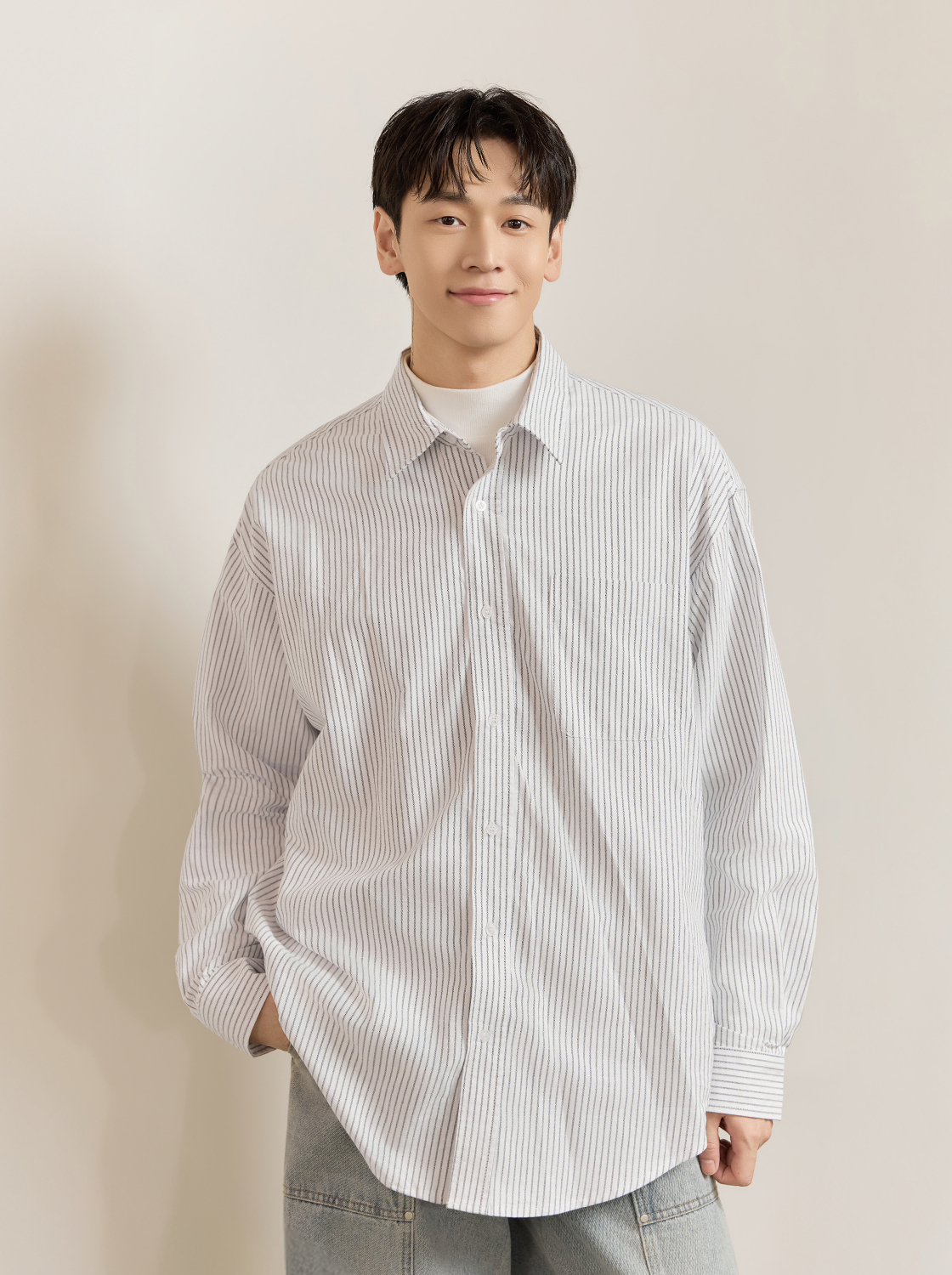 超寬型直條牛津襯衫