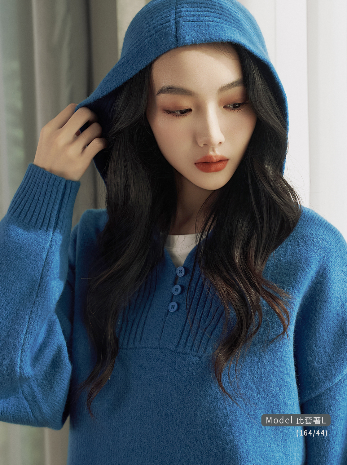 【期間限定】經典紋理針織排釦連帽T