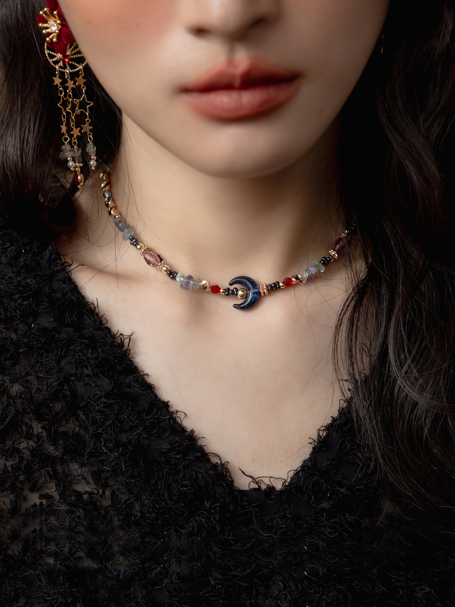 暗夜星月。MUCHAT手作14KGP螢石星月項鍊