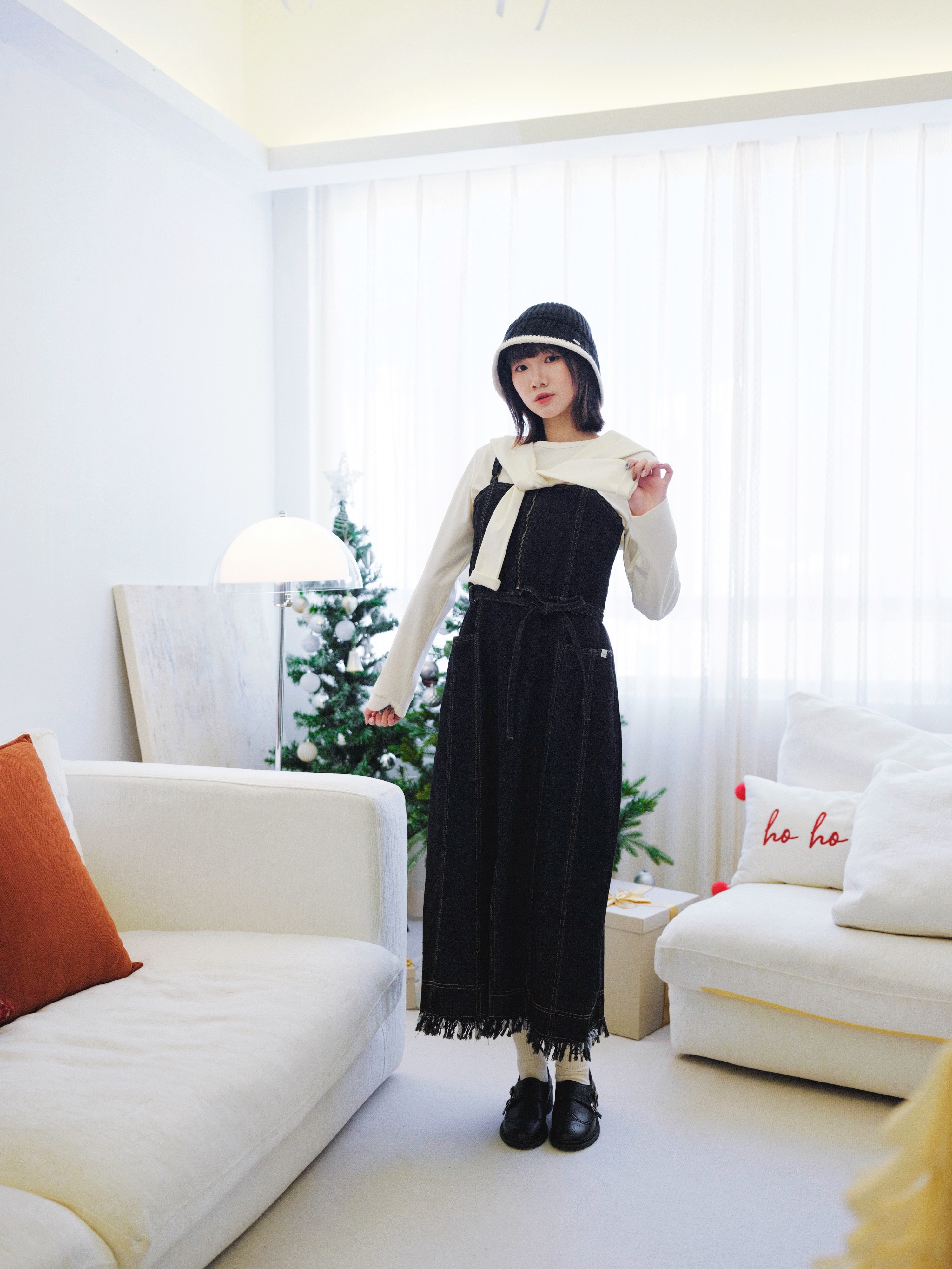 兩色 / 拉鏈流蘇牛仔連身裙 / Front Zip Frayed Hem Denim Cami Dress