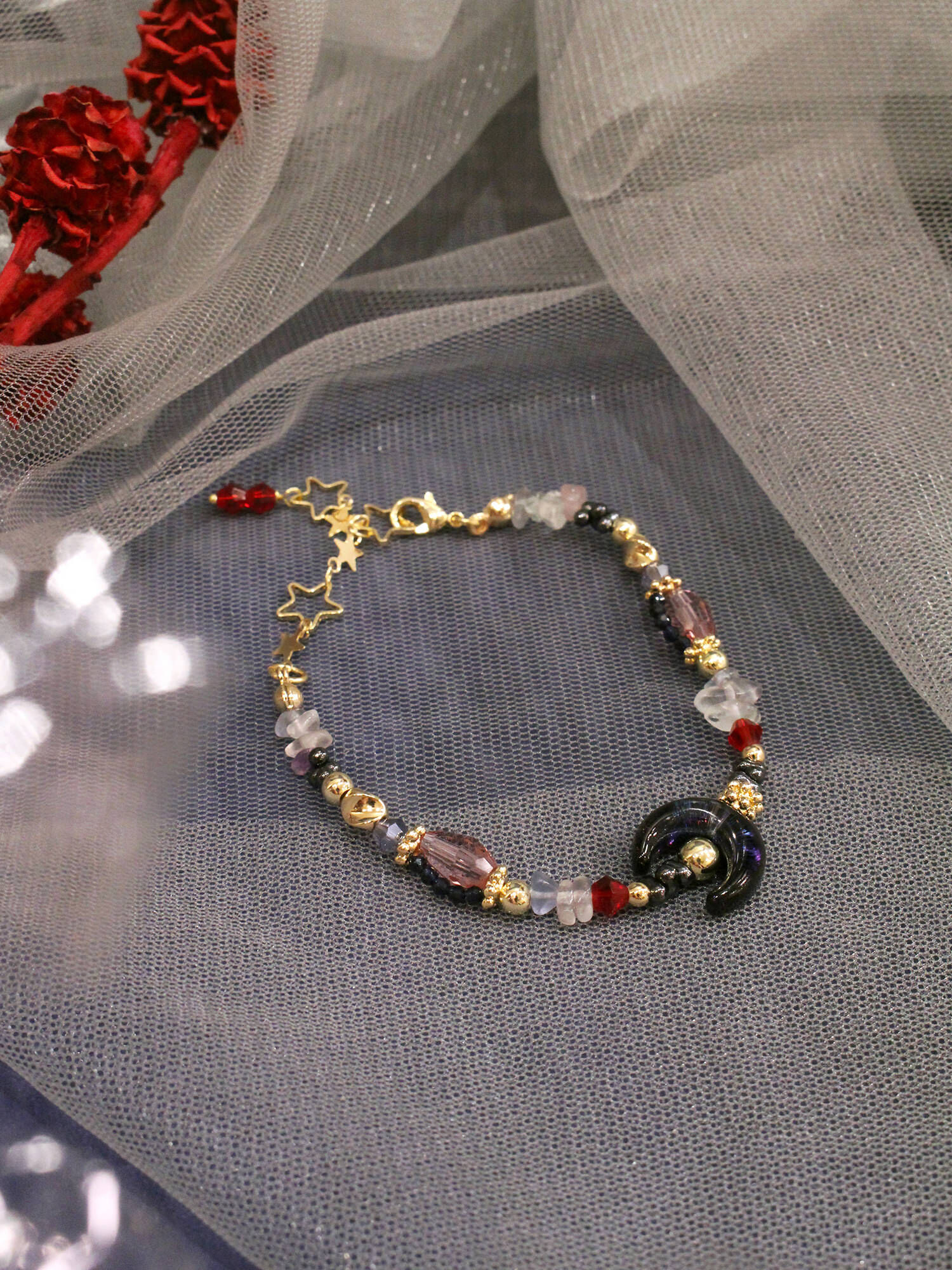 暗夜星月。MUCHAT手作14KGP螢石星月手鍊