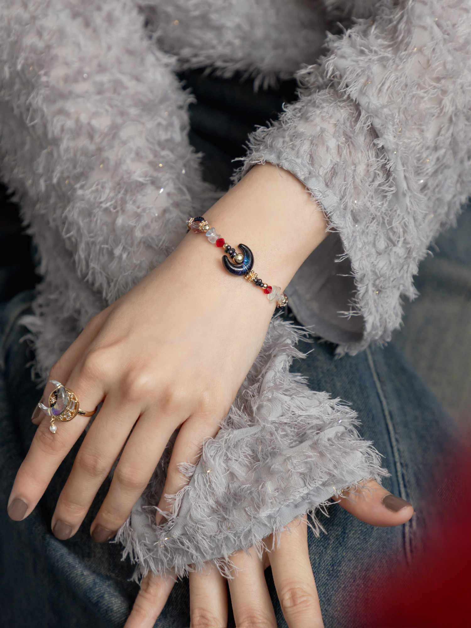 暗夜星月。MUCHAT手作14KGP螢石星月手鍊