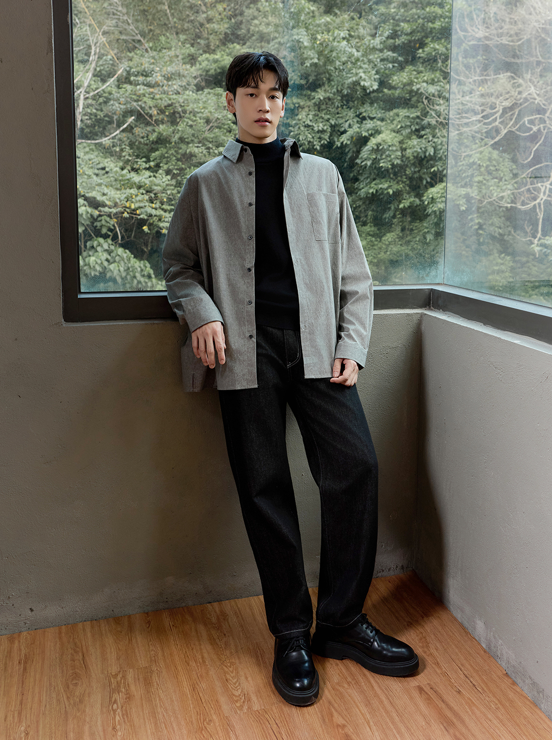 渲染感單口袋長袖襯衫