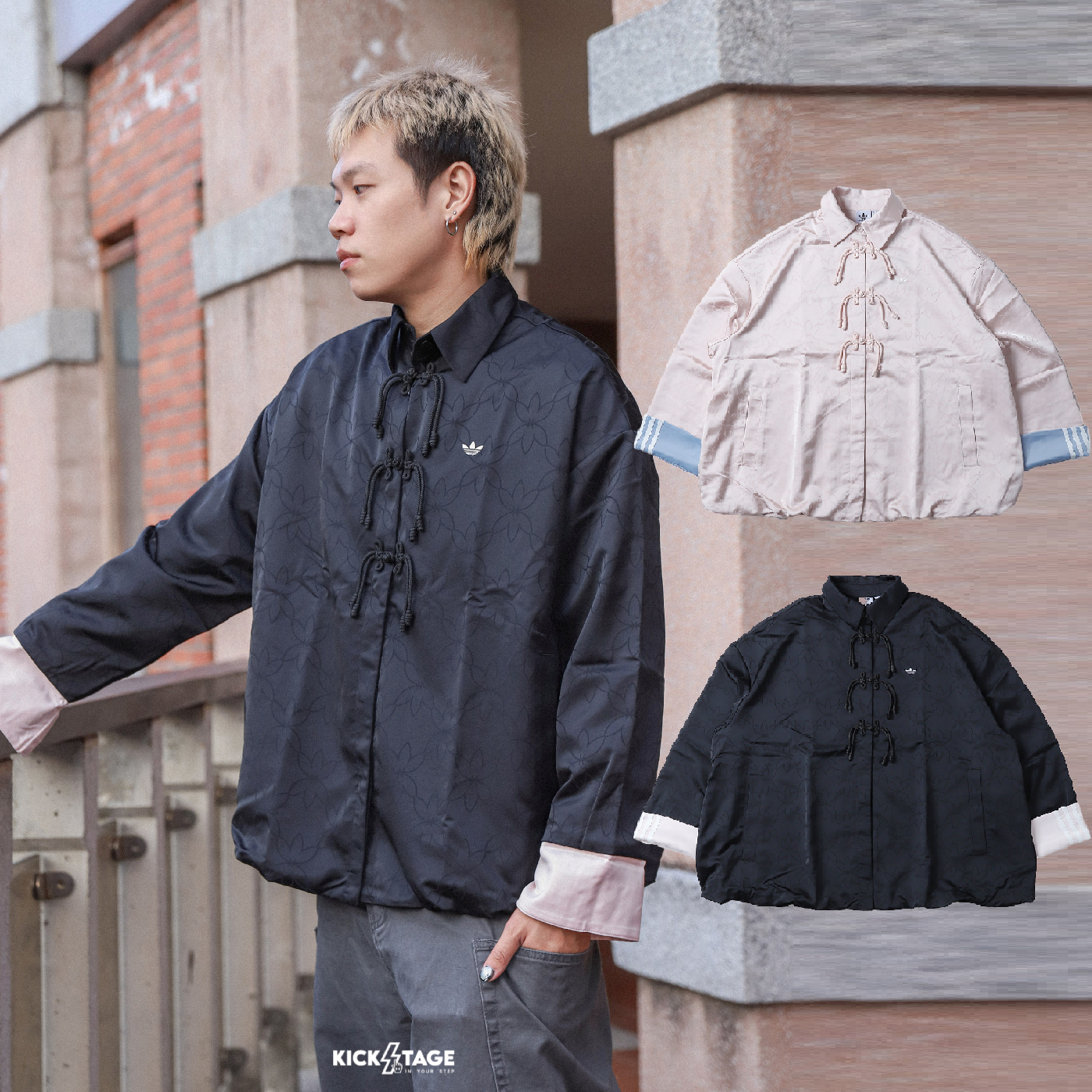 女款 ADIDAS NEW CHINESSE 黑色 粉色 中國風 新年系列 新中式 緹花 寬鬆 三葉草 襯衫式 外套【KB6407/KB6408】ADLP CNY