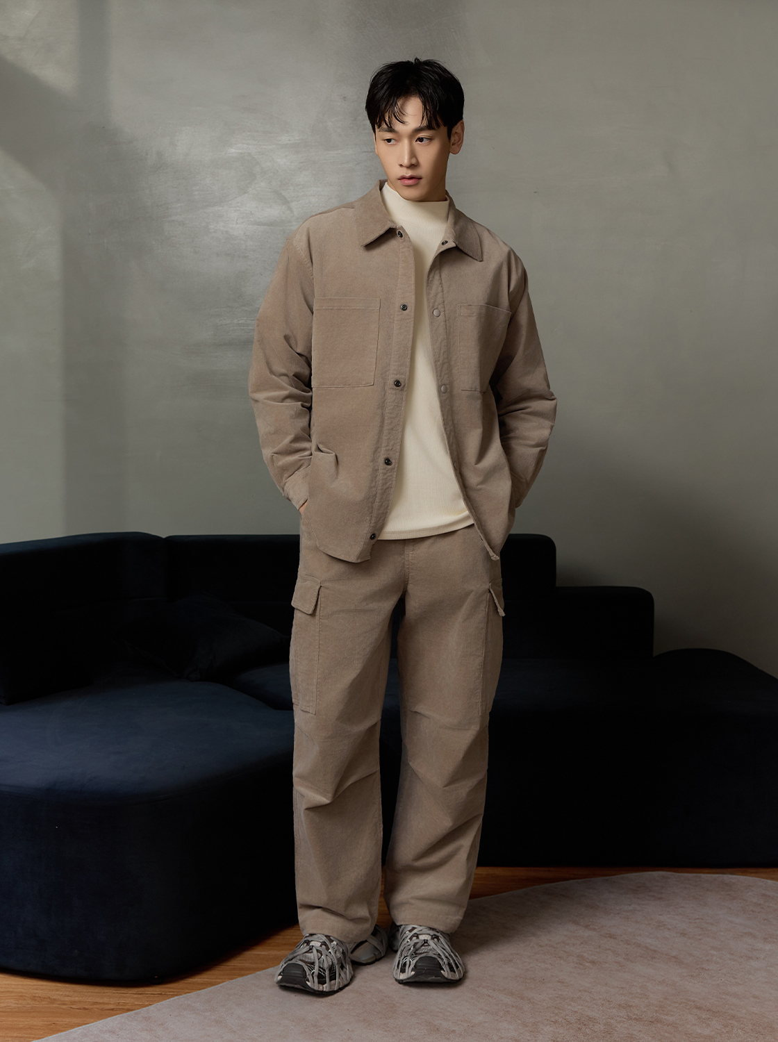 【期間限定】絨感綁繩超寬闊腿傘兵褲