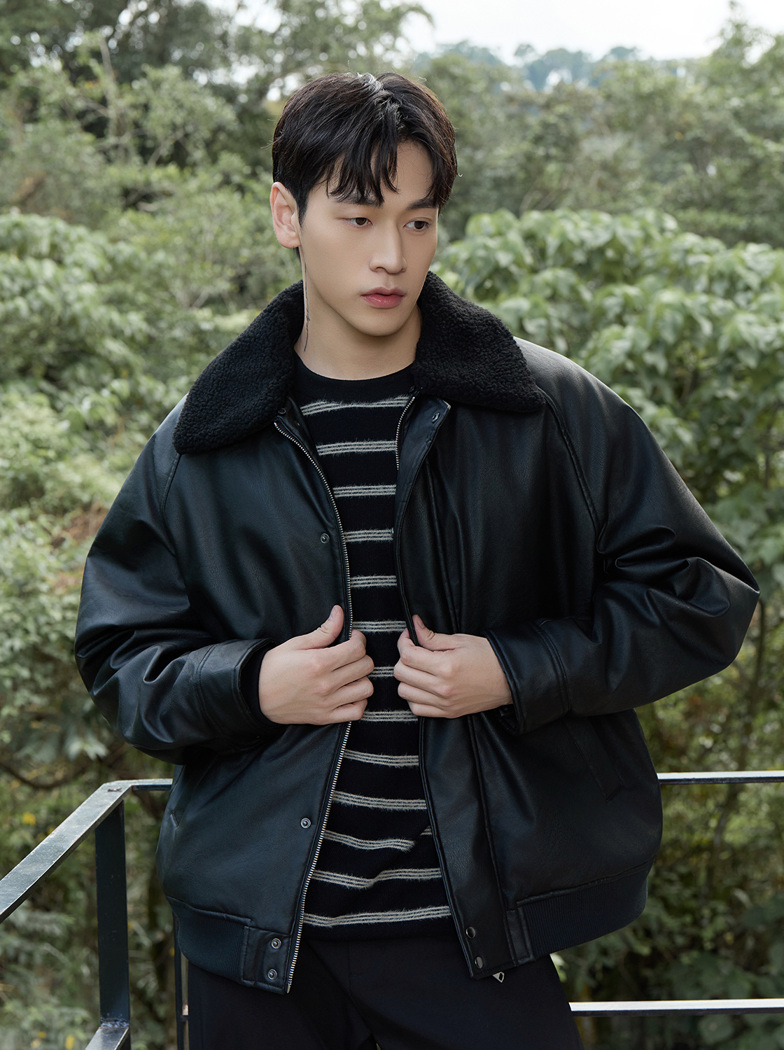 【期間限定】毛領皮革飛行外套