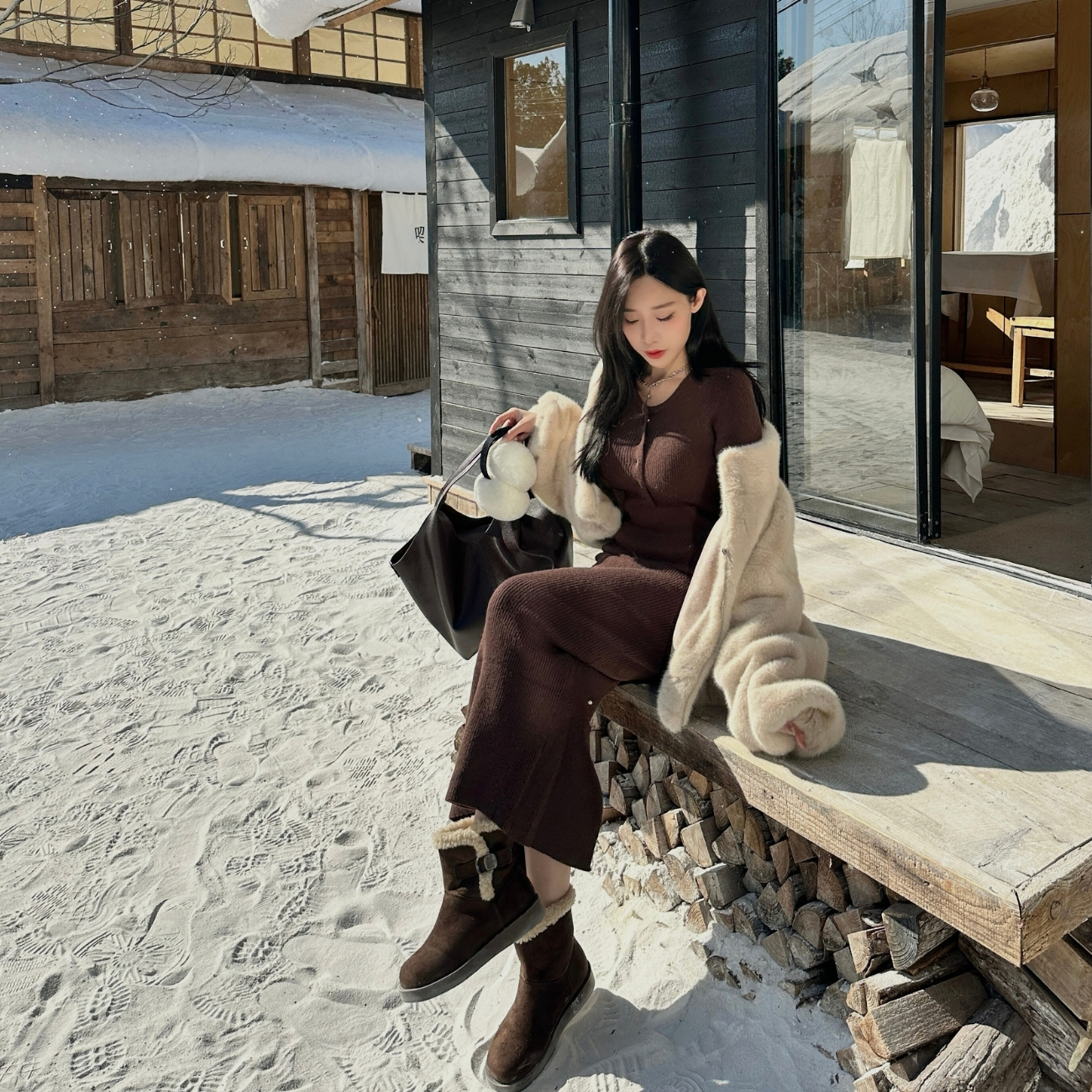 【女主角長洋】DOMISS顯瘦北極絨-排釦針織長洋裝 毛衣裙 連身裙 洋裝(現+預)