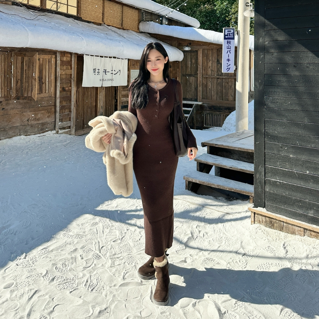 【女主角長洋】DOMISS顯瘦北極絨-排釦針織長洋裝 毛衣裙 連身裙 洋裝(現+預)