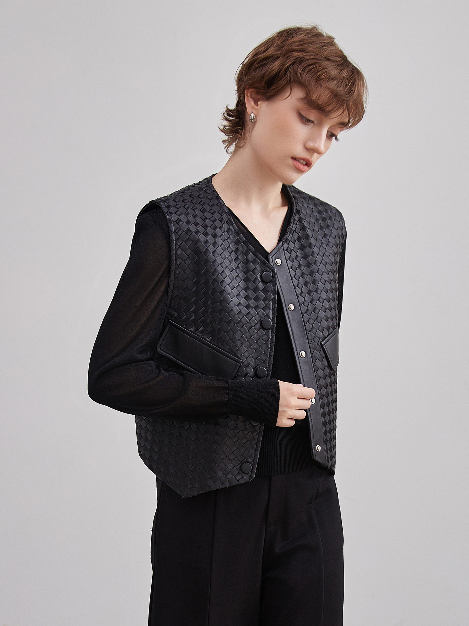 mi-tu 菱格羊皮馬甲