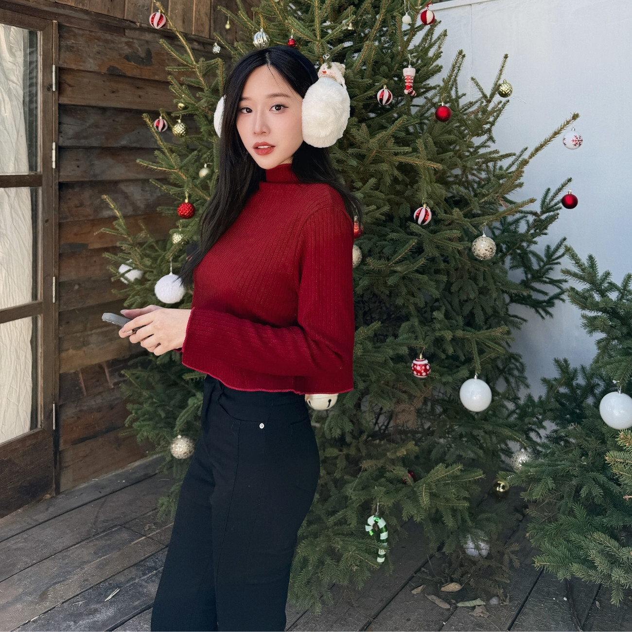 【聖誕限定】DOMISS自訂-紅心短版針織上衣 坑紋毛衣-2色(現貨)