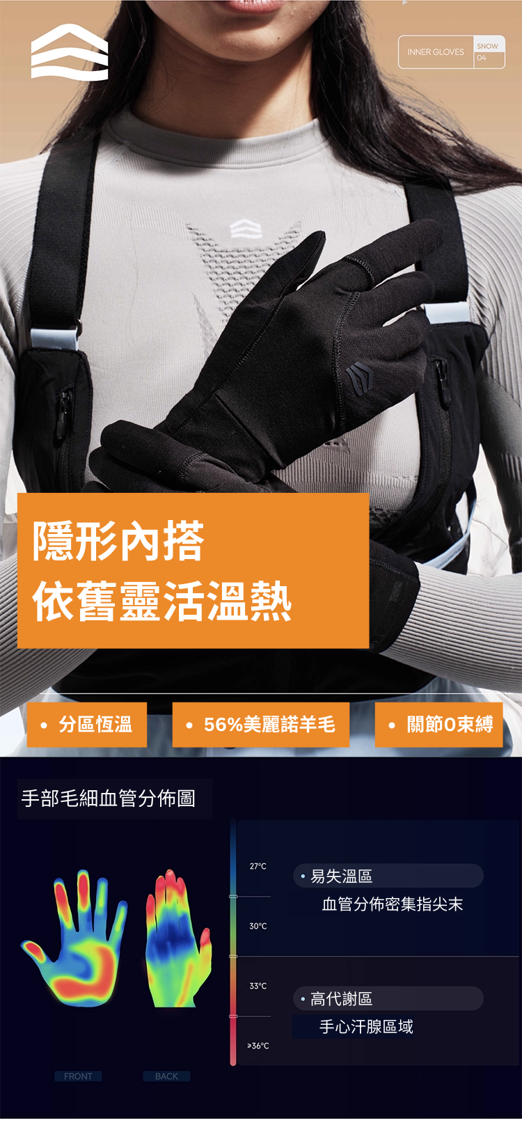 【SHANHIGH】美麗諾羊毛滑雪內層手套_MERINO LINER GLOVE