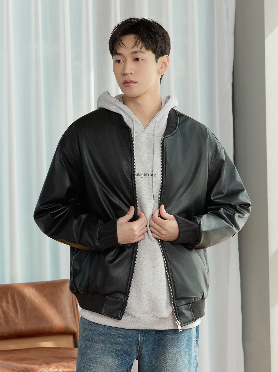 【任兩件折600】【期間限定】經典皮革飛行外套