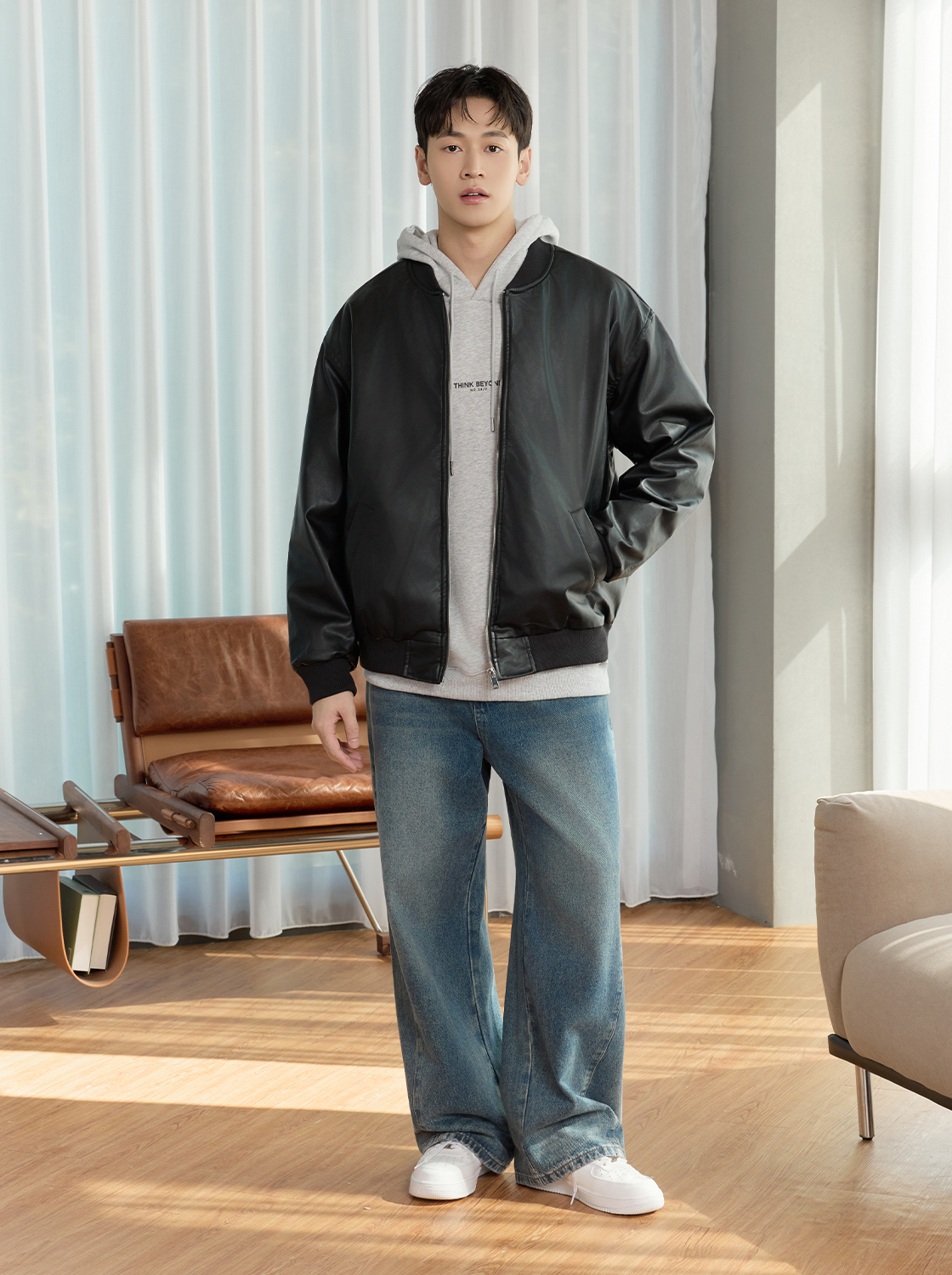 【任兩件折600】【期間限定】經典皮革飛行外套