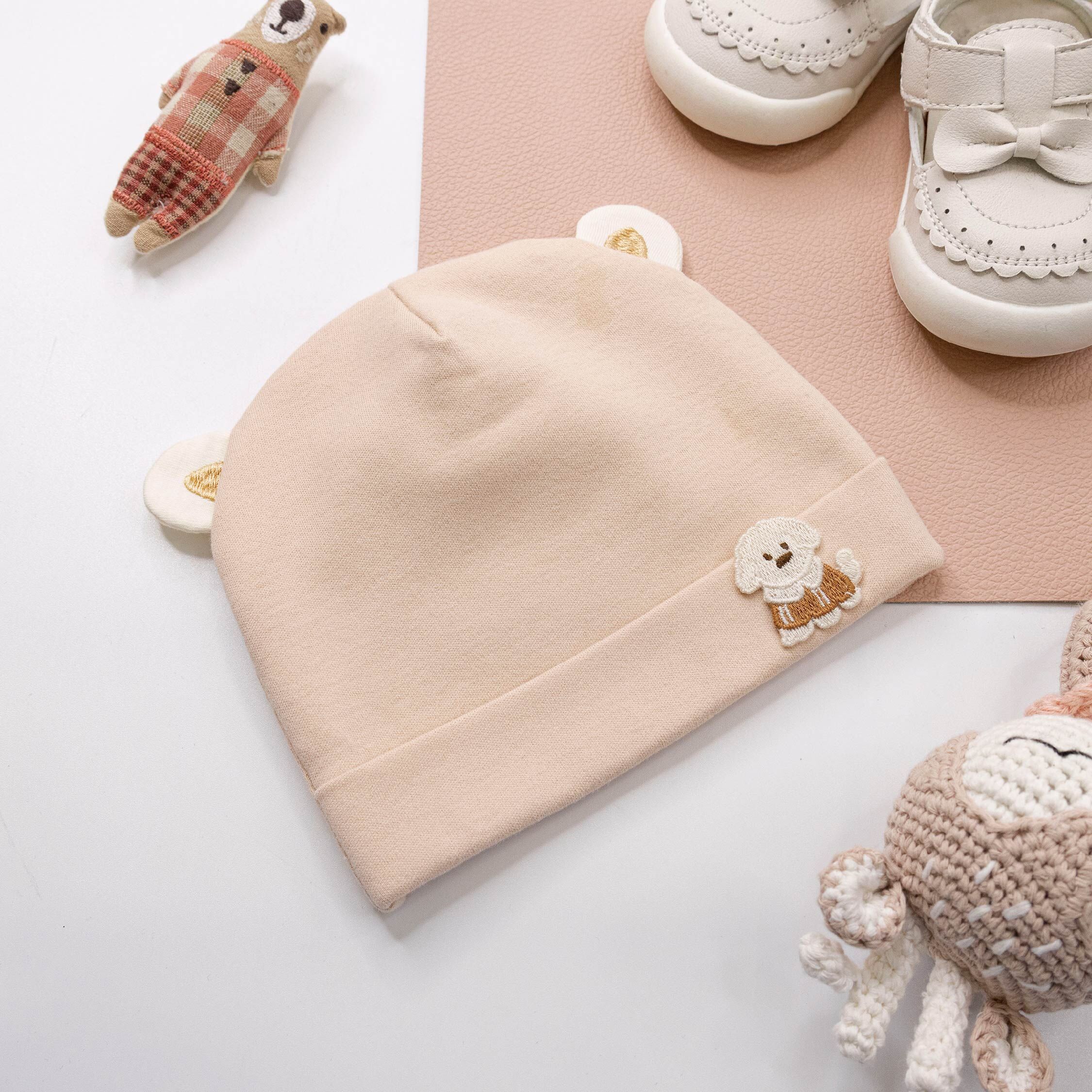 【JA1571】白色小狗雙層寶寶帽