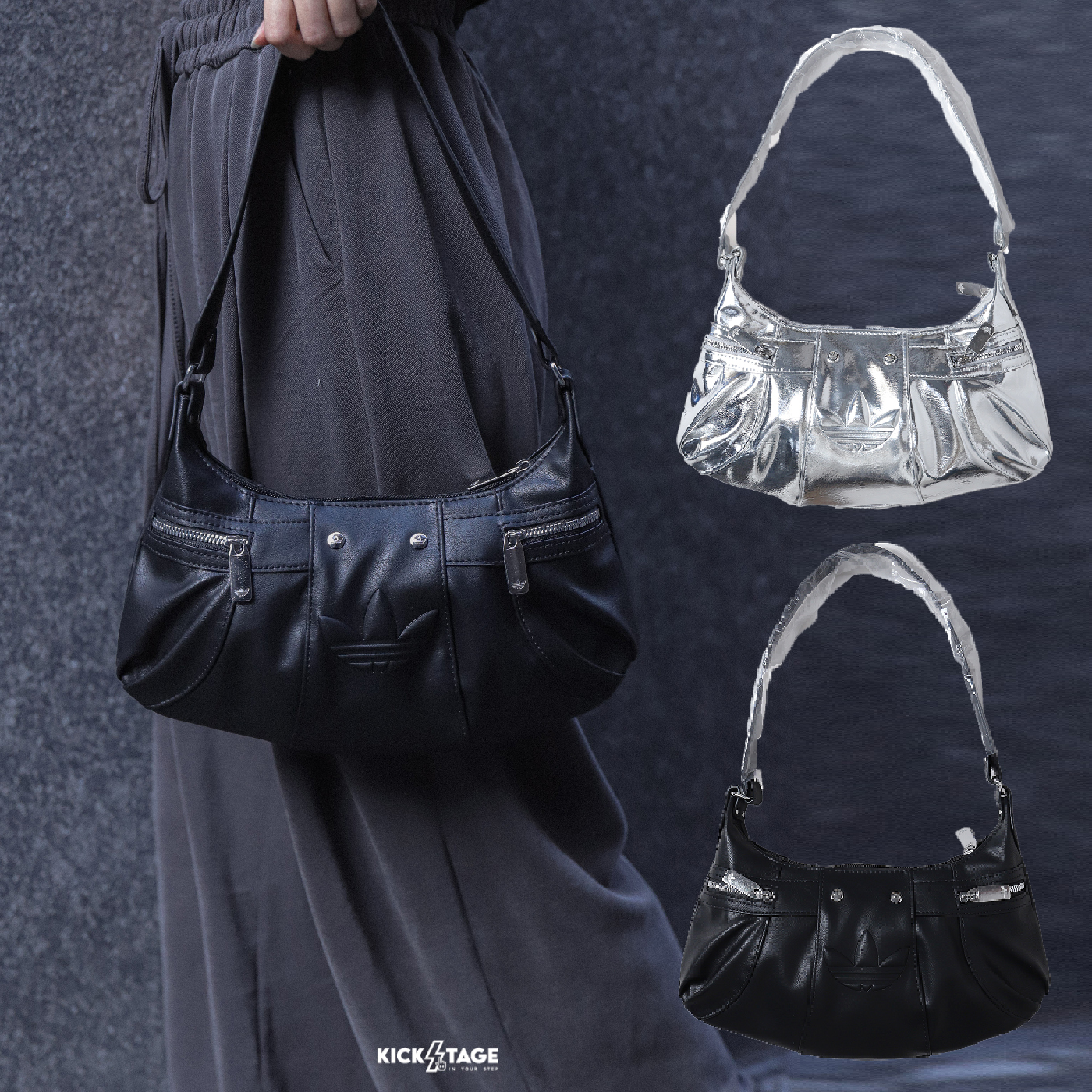 ADIDAS ORI HOBO BAG 黑 銀 立體LOGO 三葉草 手提包 側背包 肩背包【KC2771/KF4485】