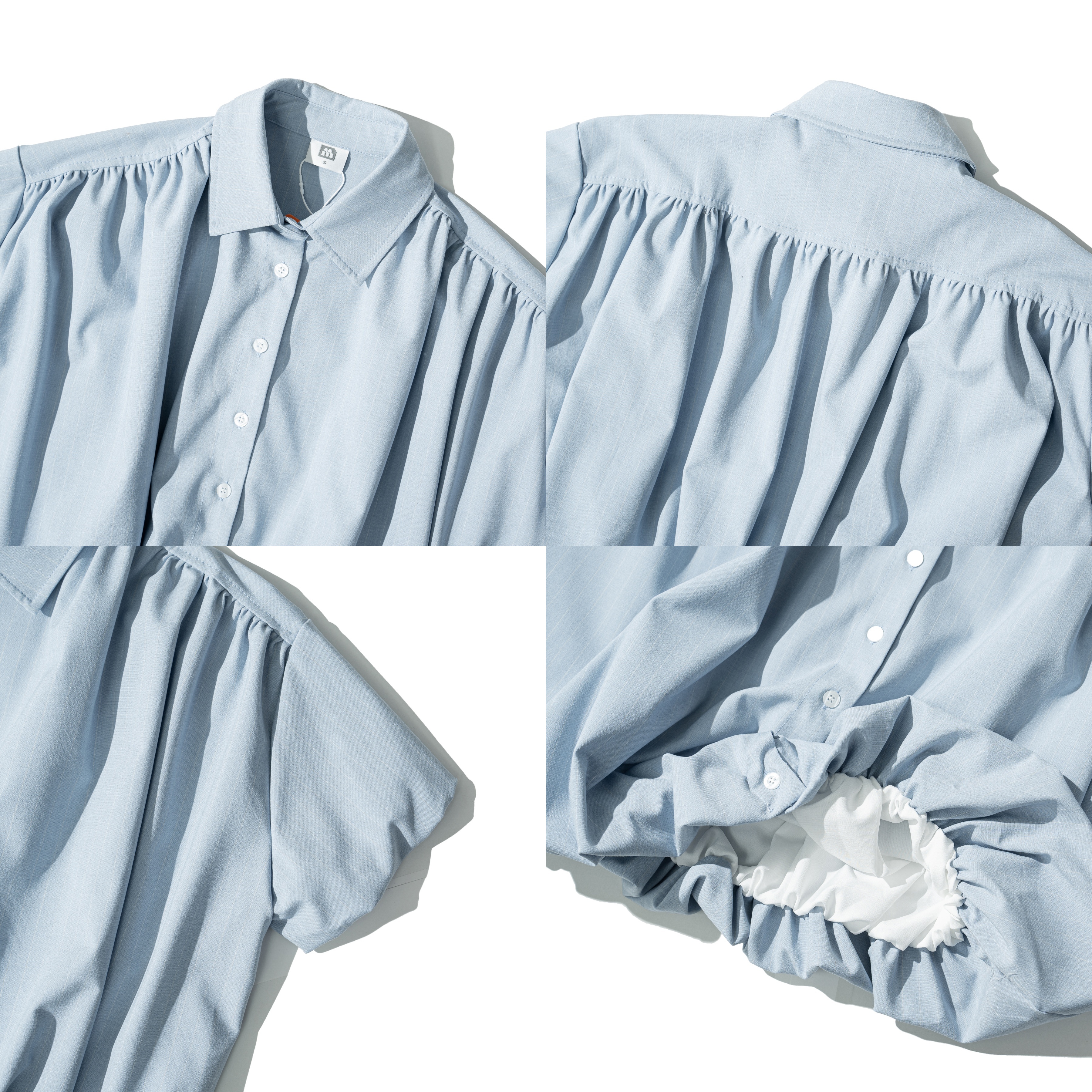 AGILITY MIAO Pleated Plaid Shirts 褶皺條紋 短袖襯衫 [M-SH88]