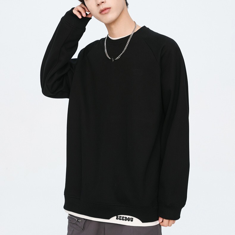 寬鬆圓領假兩件大學T 8865