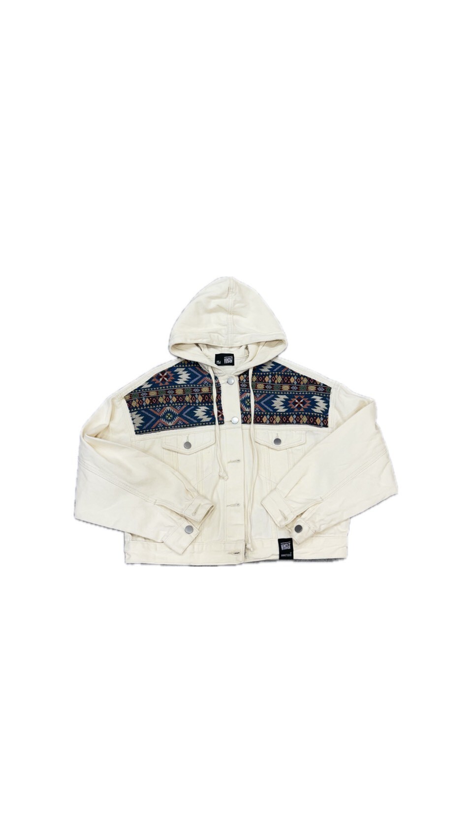 Annstudio / 短版窄版連帽牛仔外套-爆米花白