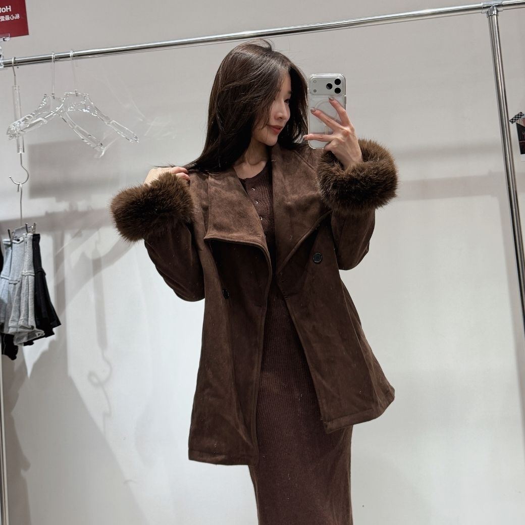 【雪國名媛】DOMISS可拆毛毛袖口翻領外套 毛呢外套(現+預)