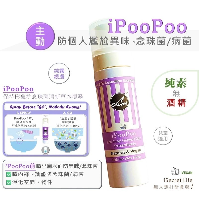 iSecret - iPooPoo 保持形象抗菌草本噴霧 (80ml) (買一送一，平均77.5/1支)*折實滿$599包京東送貨上門*1612live