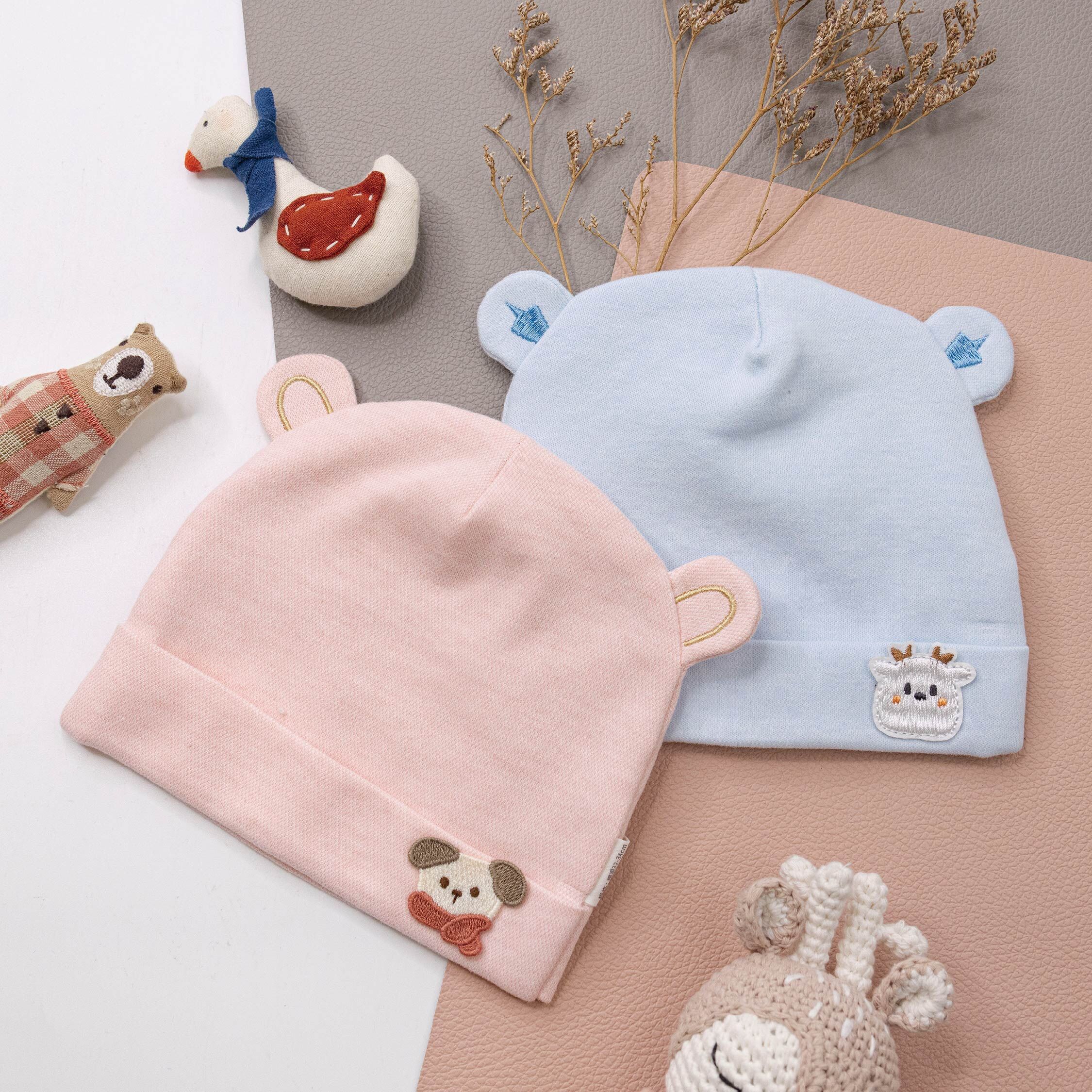 【JA1570】狗狗小鹿刺繡雙層寶寶帽*二色