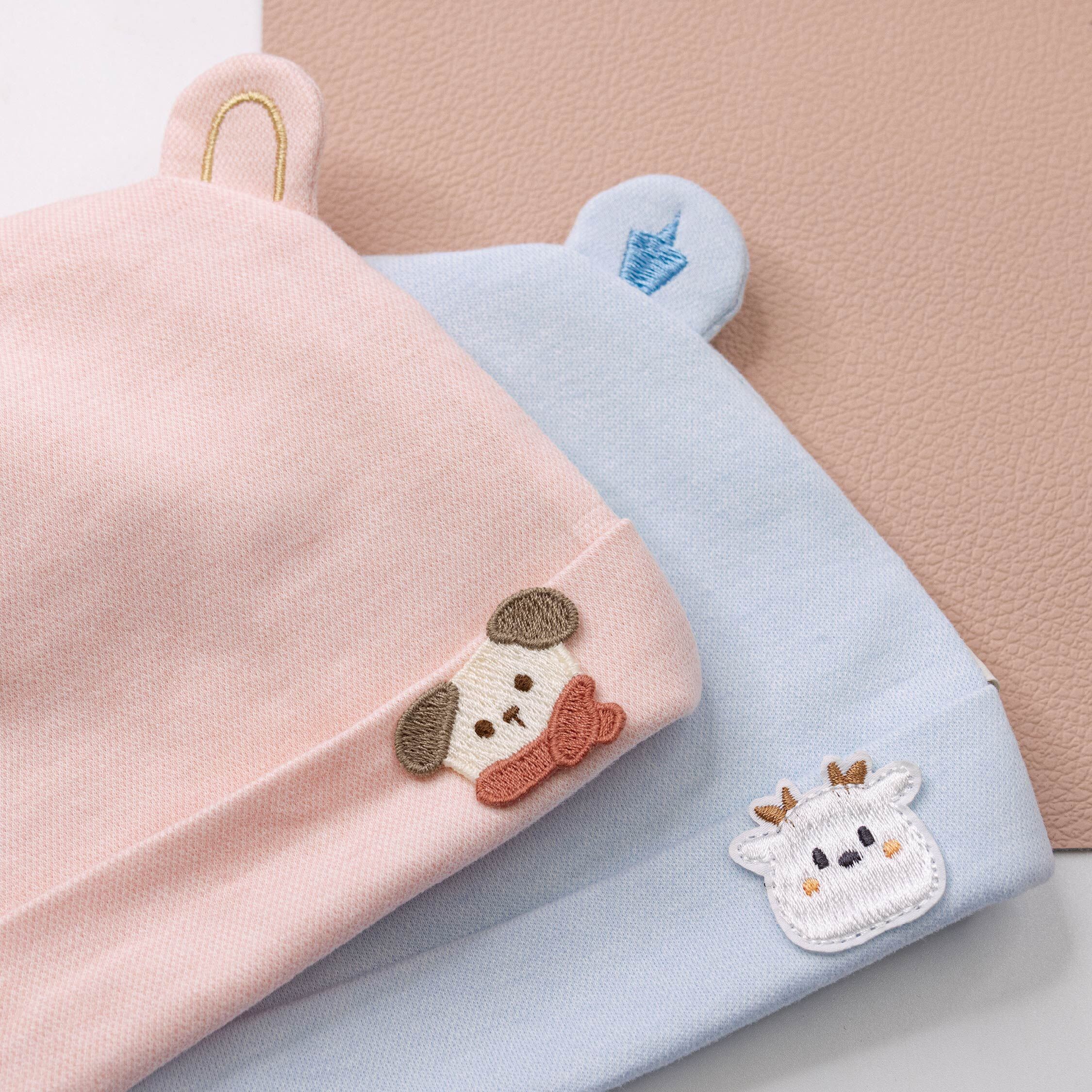 【JA1570】狗狗小鹿刺繡雙層寶寶帽＊二色