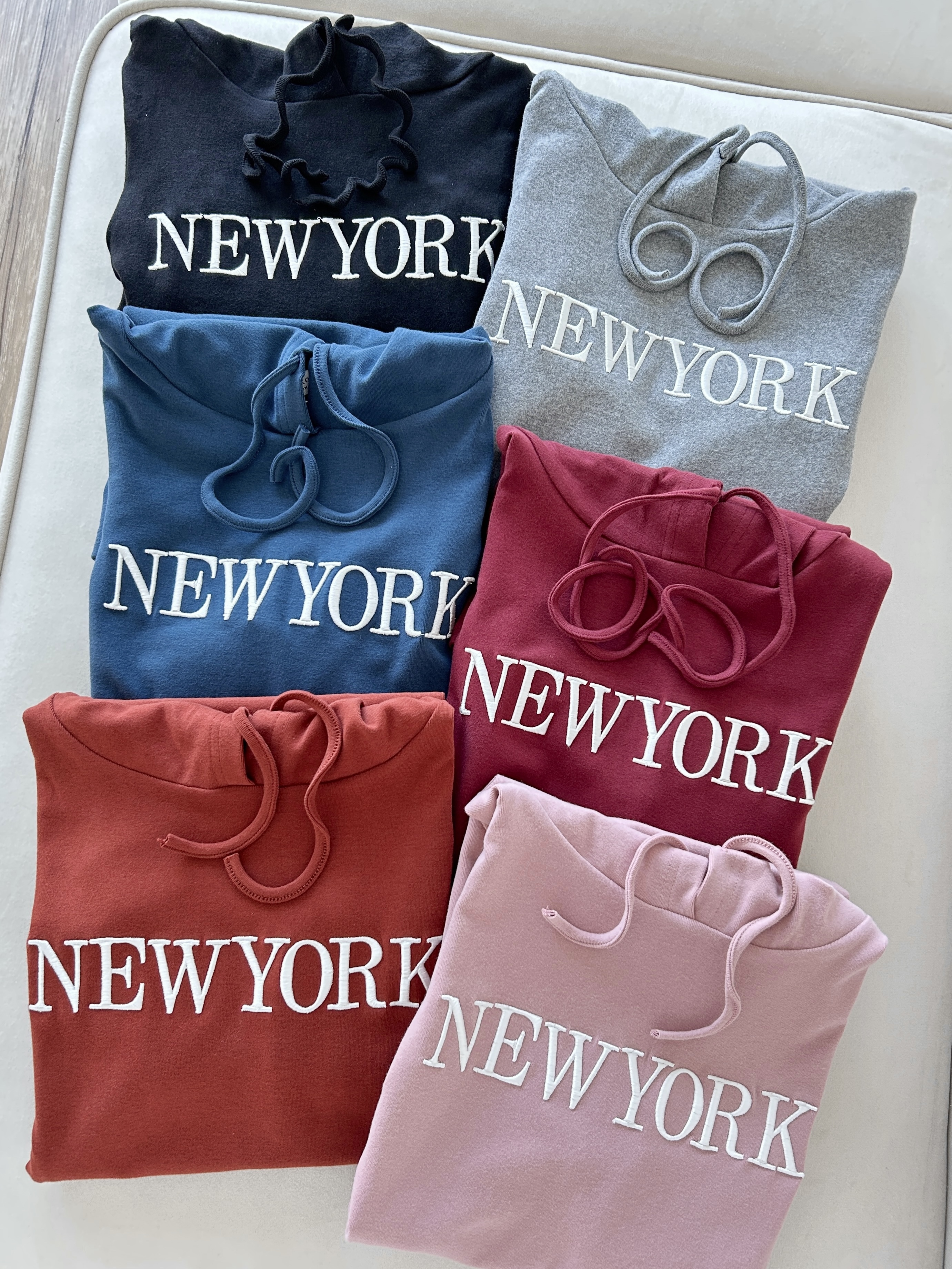 NEW YORK! 刺繡字母絨絨super顯瘦長版帽T