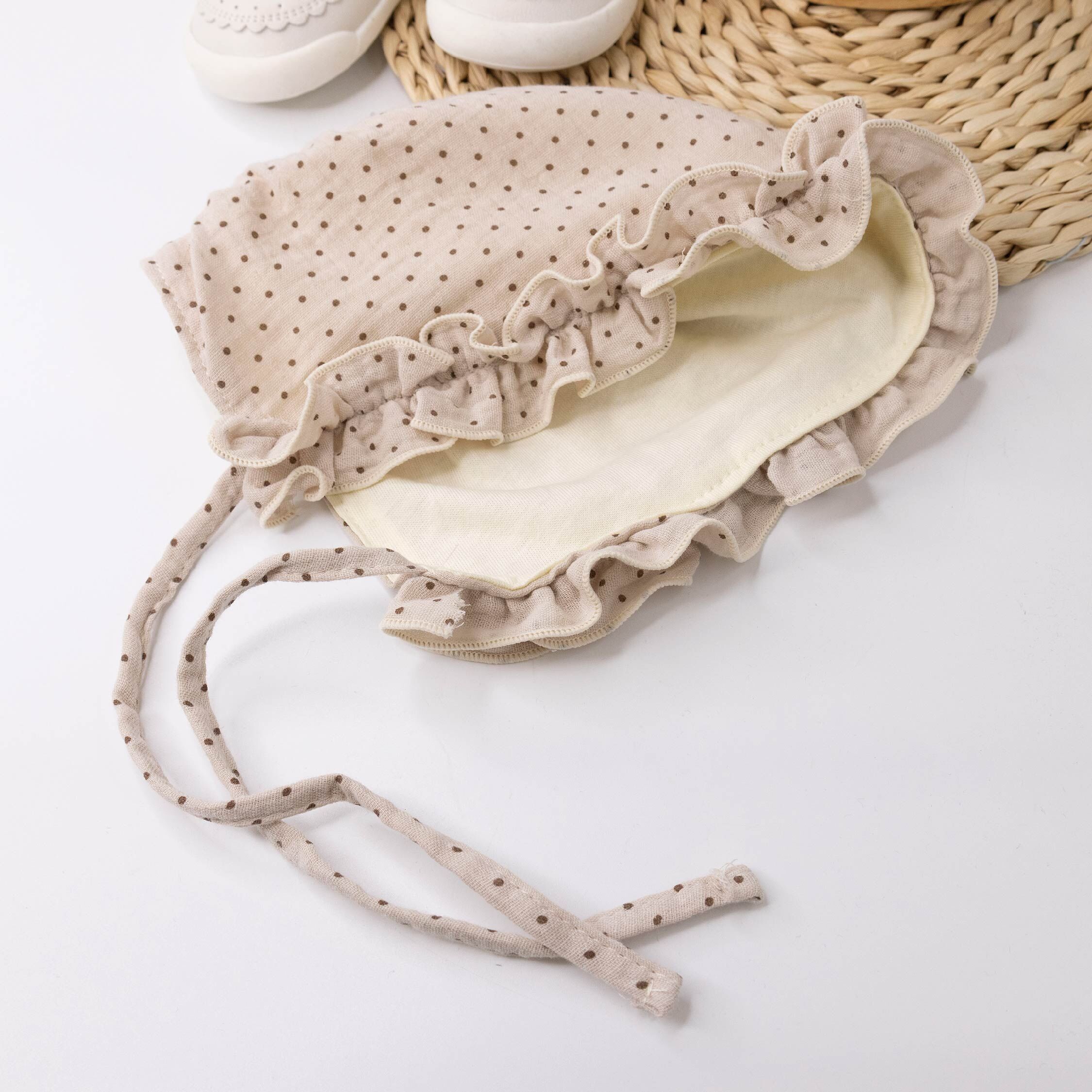 【JA1564】歐式點點荷葉邊護耳寶寶帽