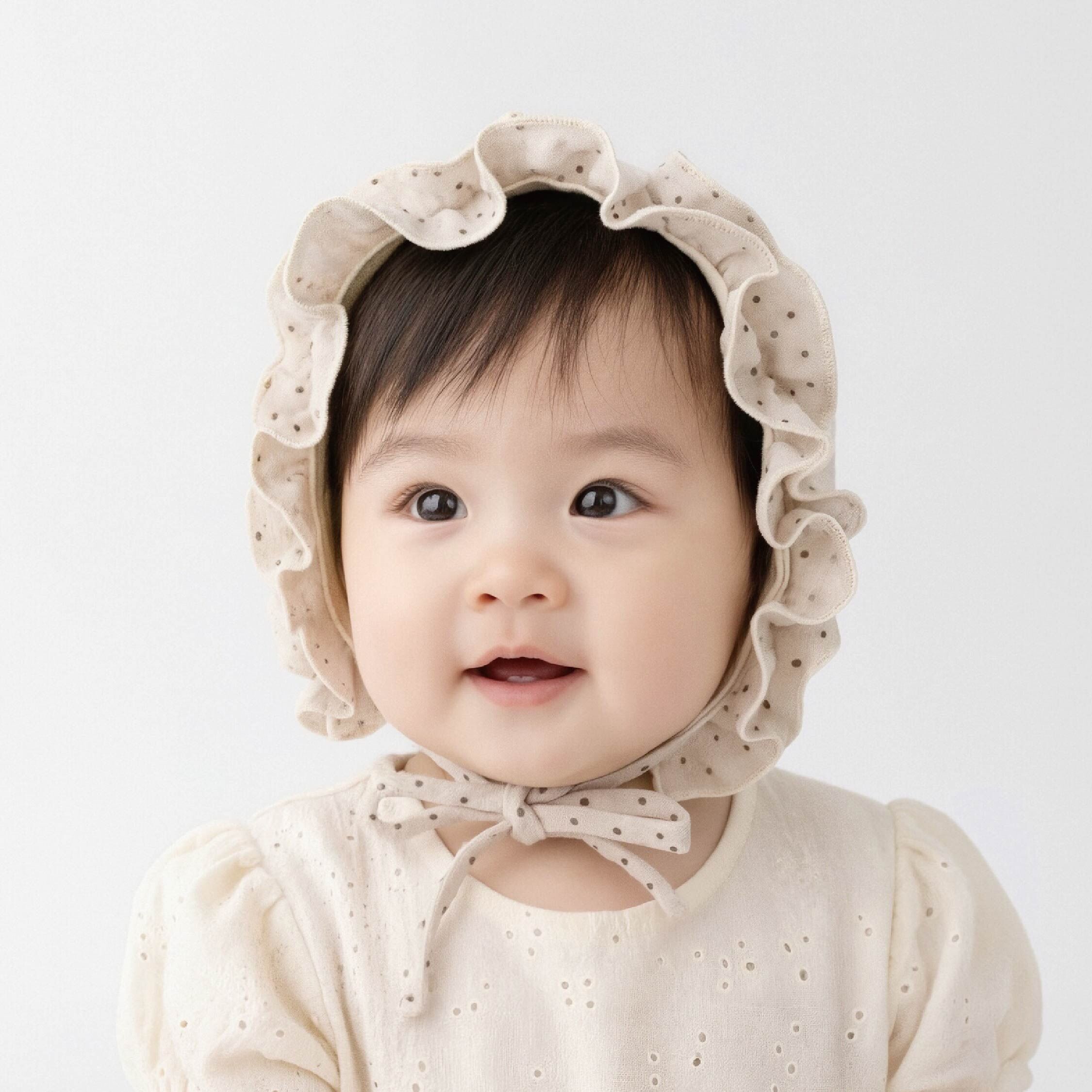 【JA1564】歐式點點荷葉邊護耳寶寶帽