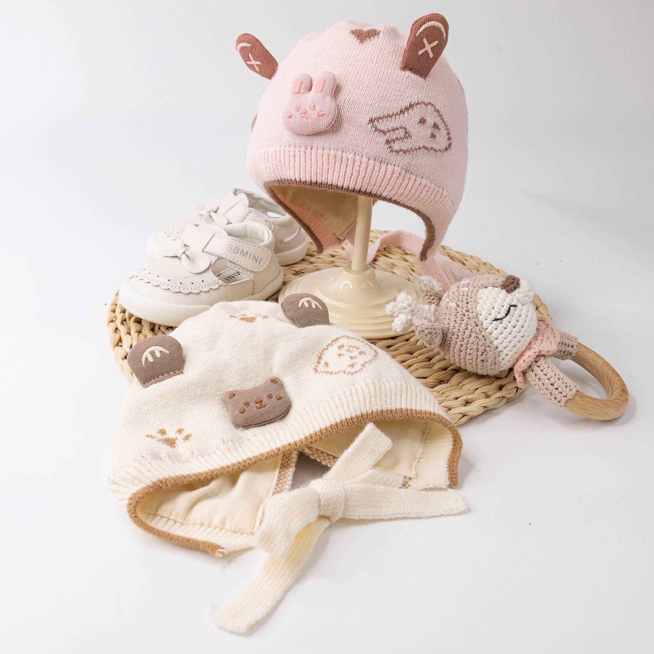 【JA1562】兔兔熊熊針織寶寶帽*二色