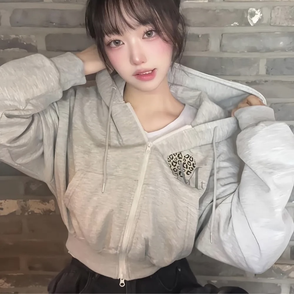 MUCENT 豹紋愛心 連帽 雙拉鍊外套 男女同款 兩色 韓國代購