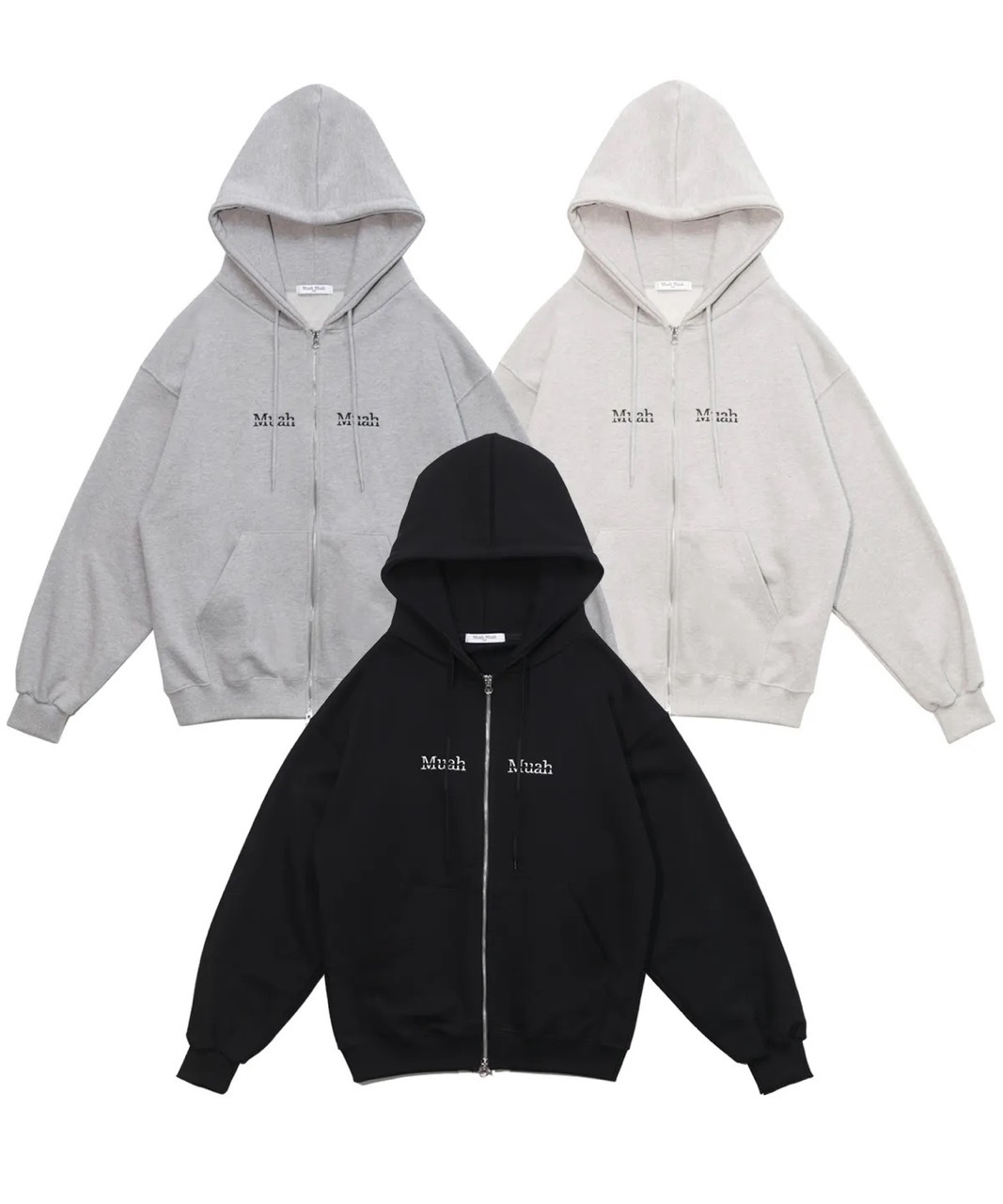 🇰🇷 MUAHMUAH 刺繡LOGO 連帽外套 抽繩 灰色 白色 黑色 / 預購