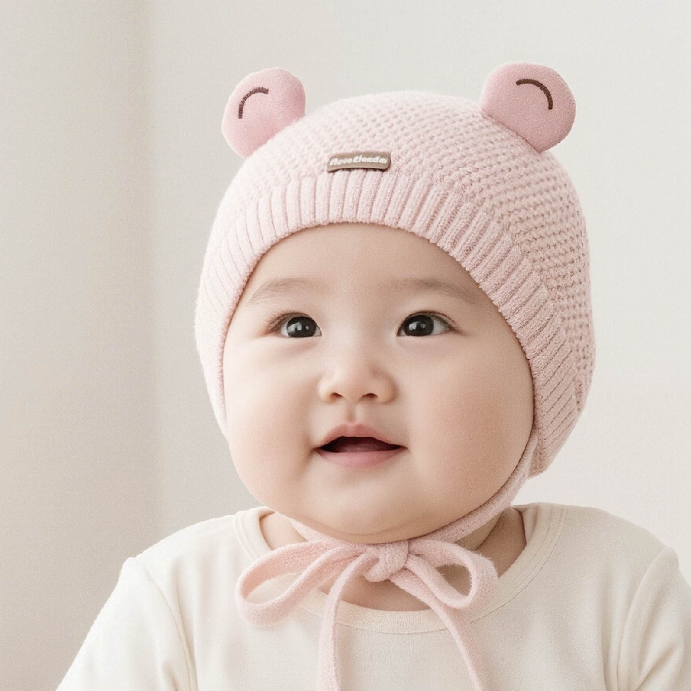 【JA1563】糖粉小耳朵立體織紋護耳寶寶帽