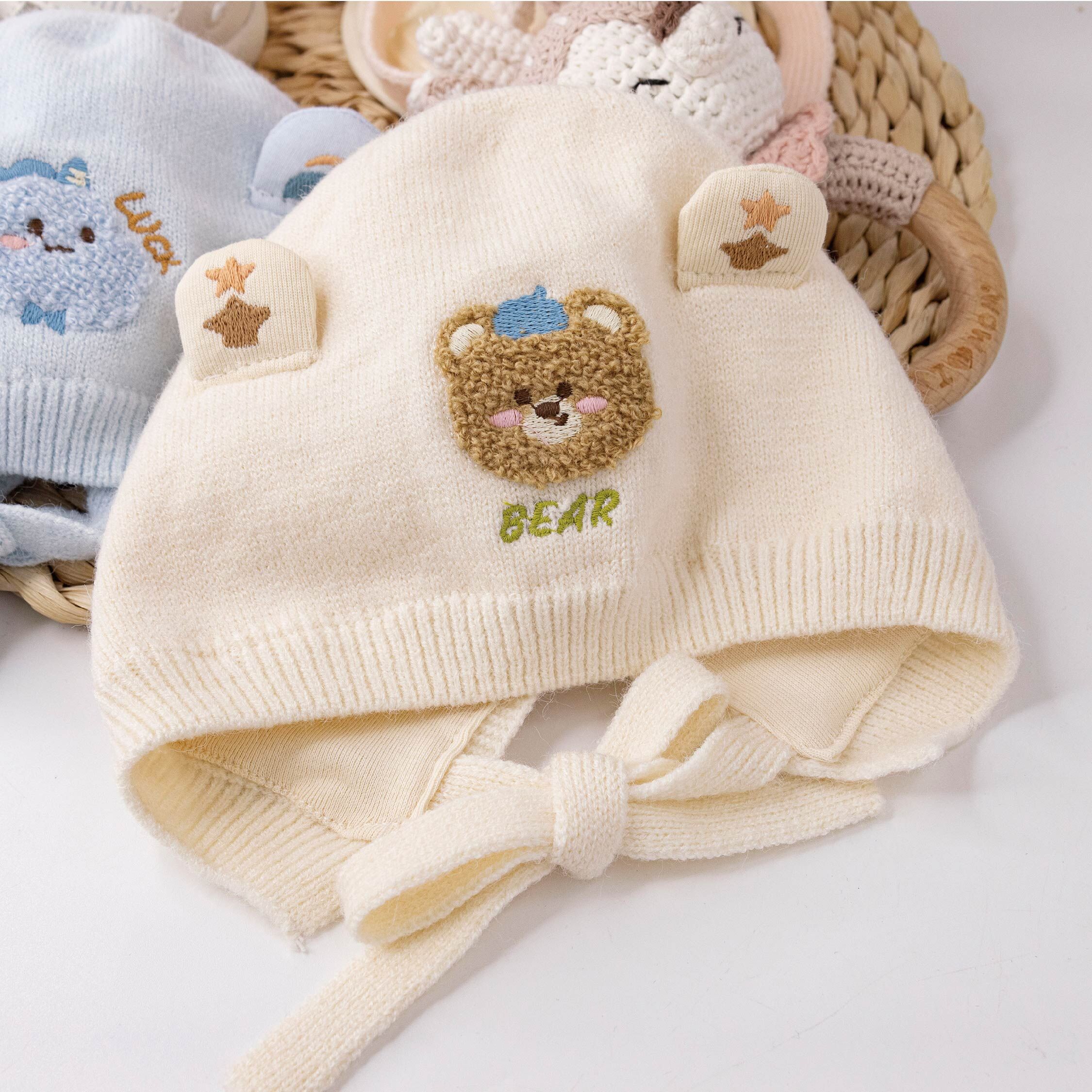 【JA1561】動物圈圈繡針織寶寶帽＊三色