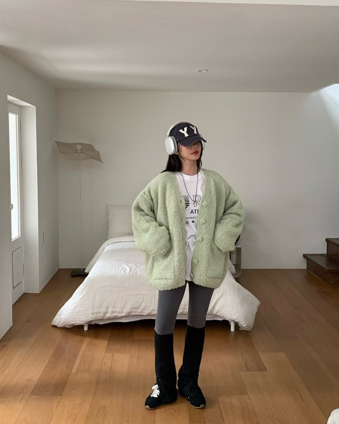 #AD20包釦厚實針織外套(黑/白/豆綠)