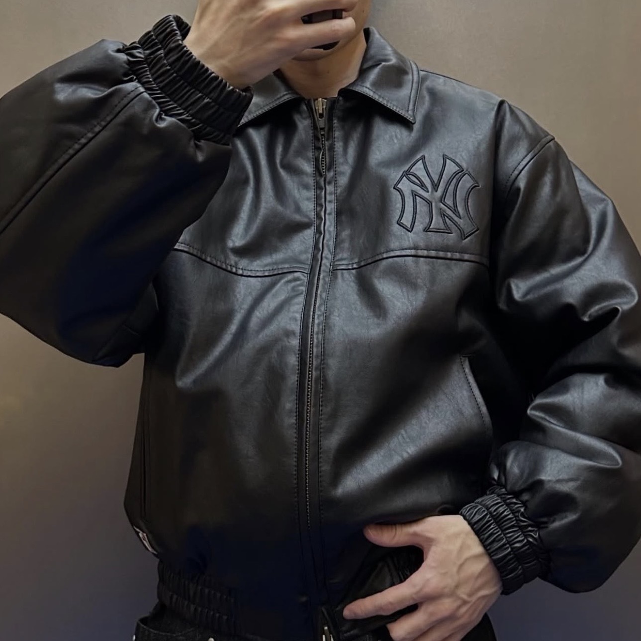 MLB x PERUSHU 拼接刺繡標誌 皮外套 加厚 夾克 聯名款 三款 99766126