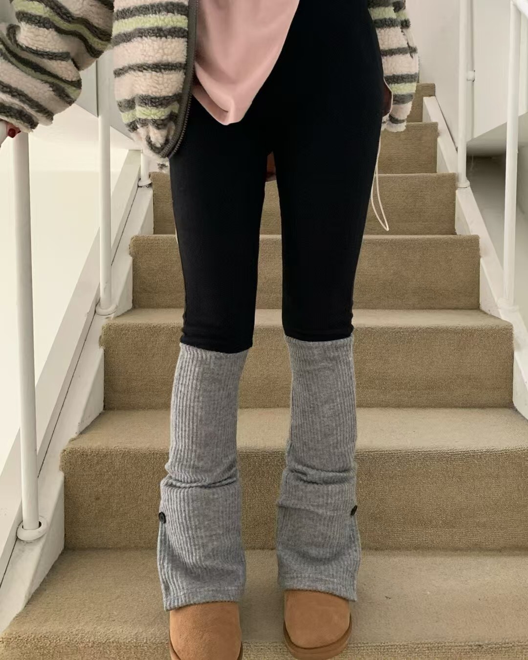 #AD21刷絨拼接打底褲(黑/白/灰)