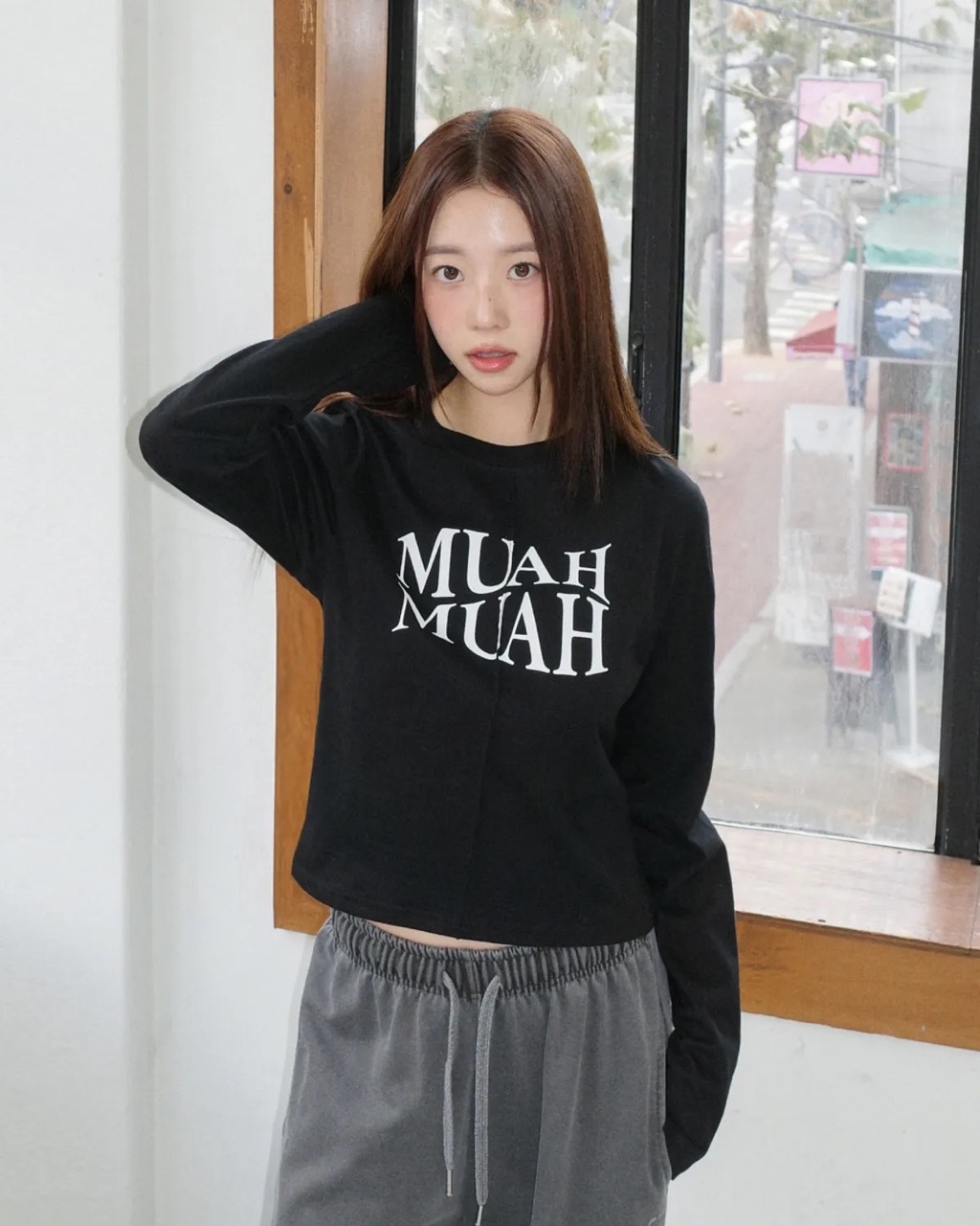 🇰🇷 MUAHMUAH 波浪LOGO 折線 長袖 長T 短版 / 預購