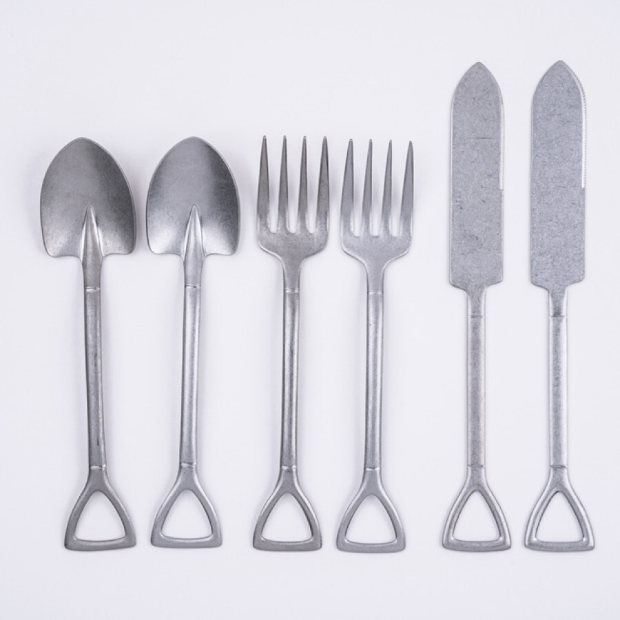 日本仿舊霧銀古英式不鏽鋼餐具6件禮盒組