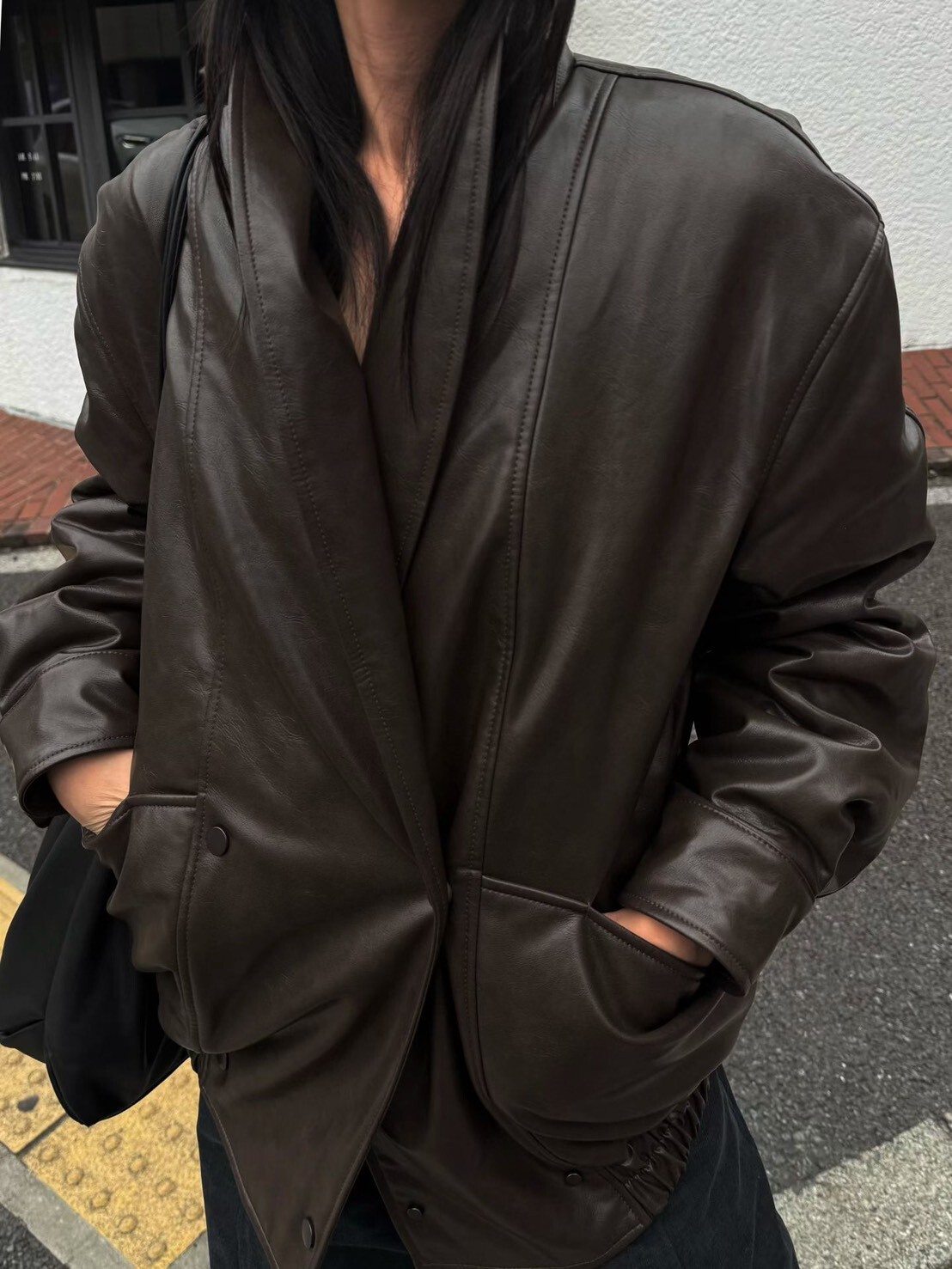 #AD22翻領雙排釦皮外套