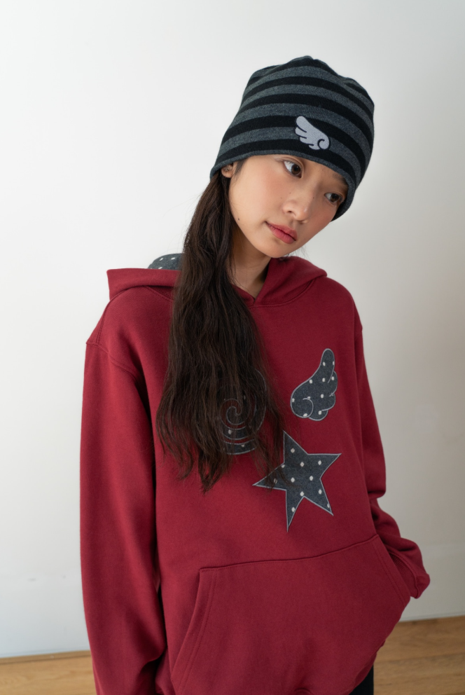 BAUF 天使羽翼 刺繡 針織 條紋 毛帽