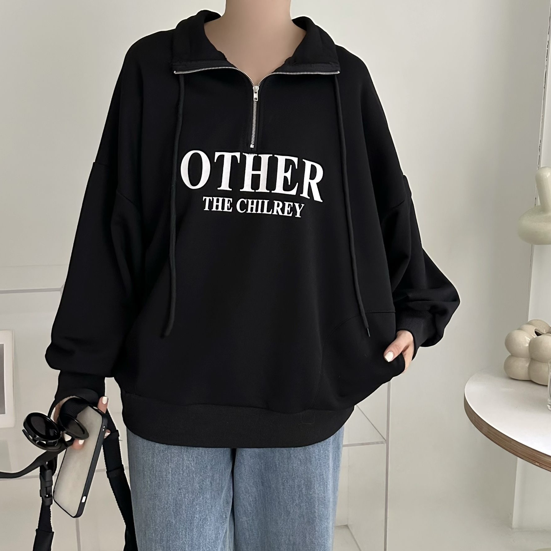 【BONNIE】Other半拉鏈OverSize珠地衛衣  - 3色選擇 (C40-C42)